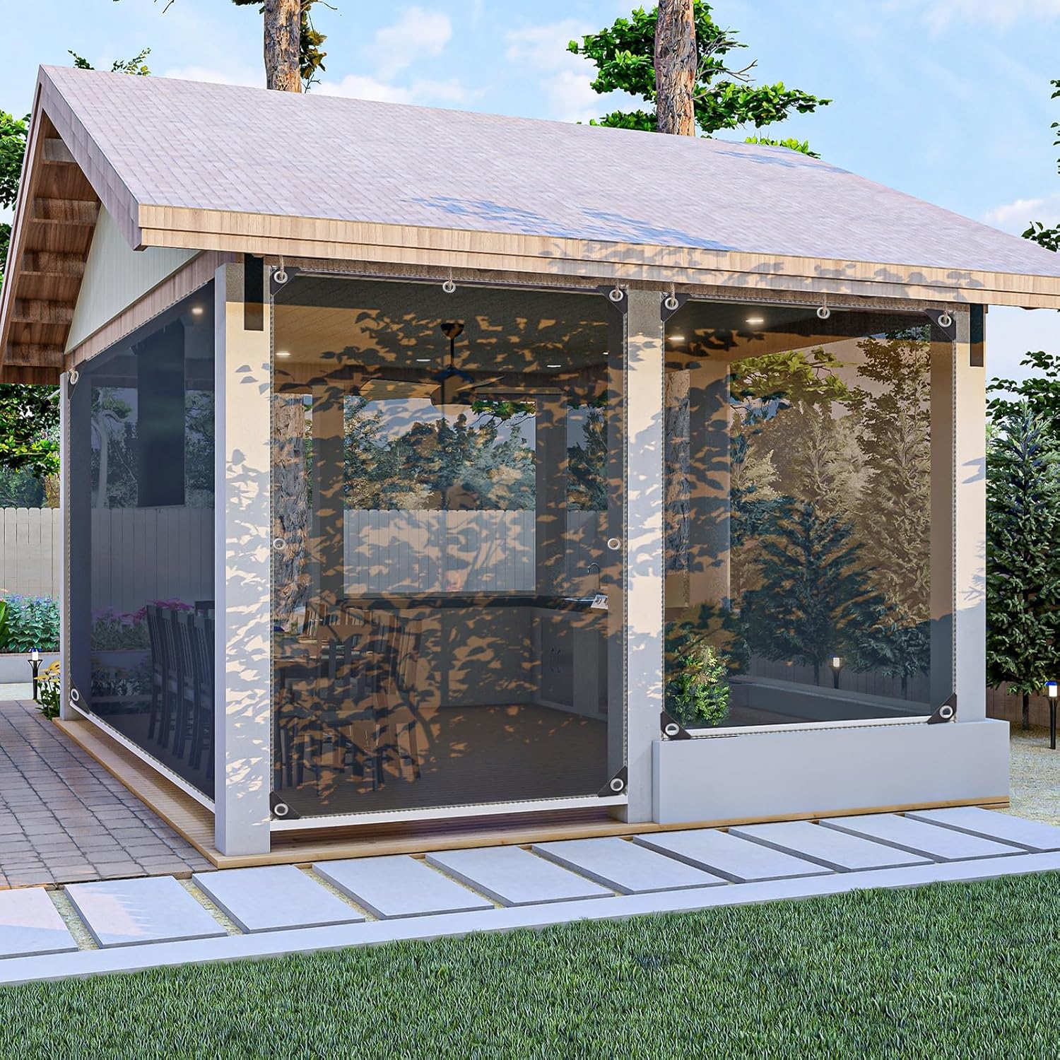 uxcell 6.56' x 13.1' Clear Tarps PVC Waterproof, Dustproof, Anti-Tear, for Greenhouse, Patio, Garden, Outdoor Tarpaulin with Metal Grommets and Ropes