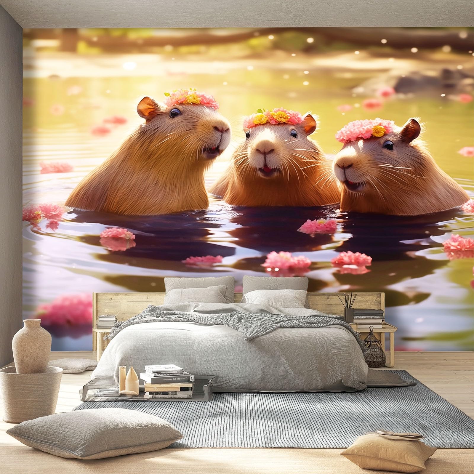 Plakat ścienny 200 x 140 cm, naturalna kapibara, dekoracja z włókniny na biurko i ścianę akcentującą, brązowy