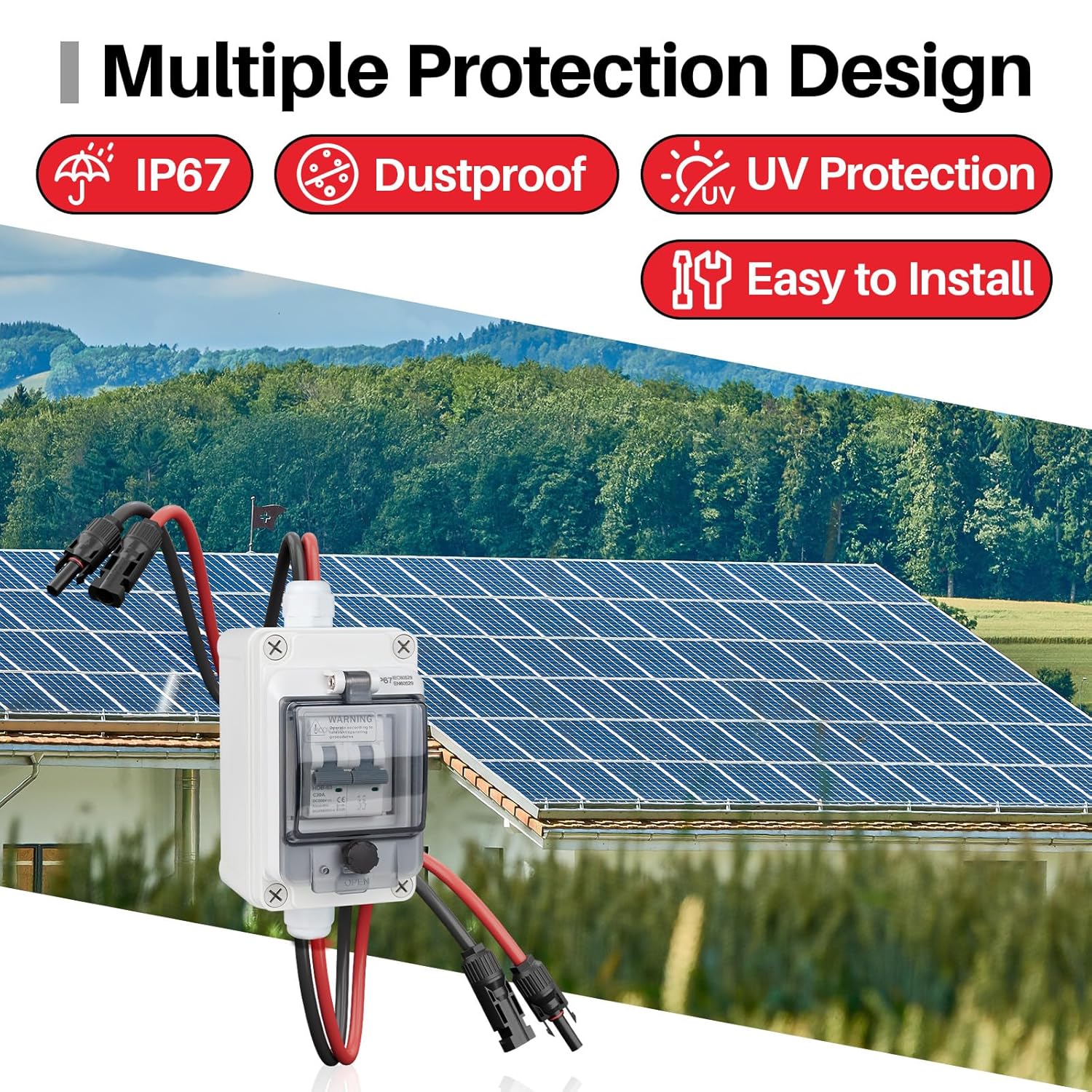 Solar Panel Disconnect Switch 550V 30A PV Disconnect Switch Outdoor Miniature Circuit Breaker with IP67 Waterproof Box for Solar PV Home Battery Systems (550V 30A) - Image 2