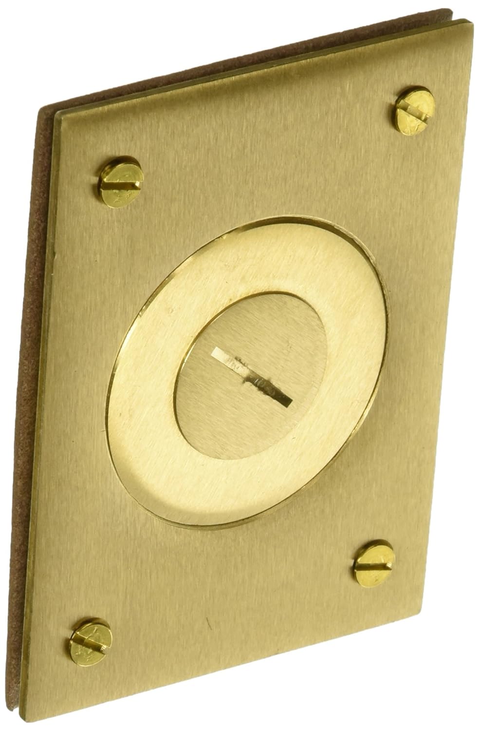 S2425 Brass Round Floor Box Rectangle Combination Cover, 2-1/8 x 3/4 Opening, 4-5/32 Length x 2-63/64 Width