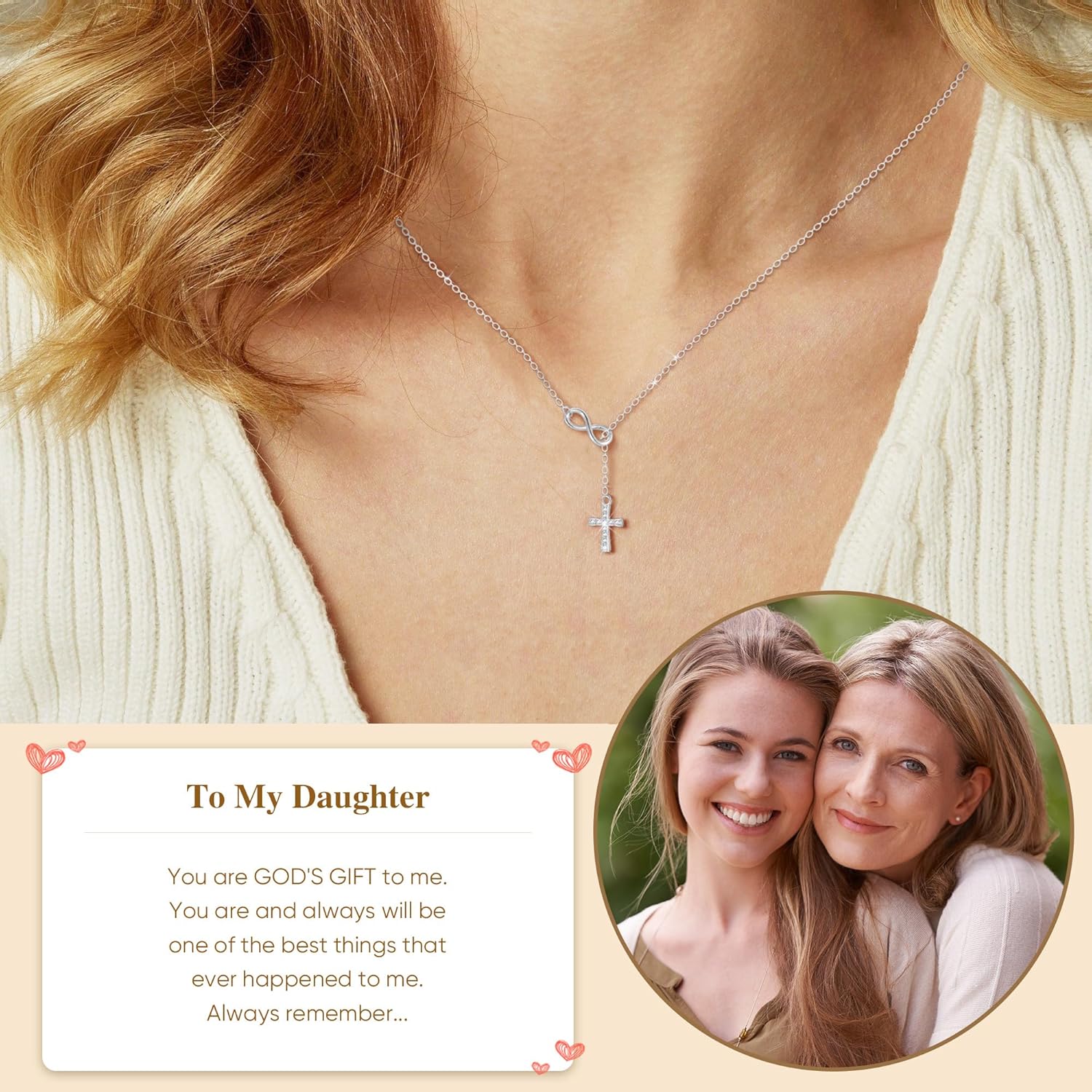 925 Sterling Silver Infinity Cross Necklace, Mini 18K White Gold Plated Small Danity Cross Necklace Confirmation Baptism Easter Religious Christian Gifts for Women Mom Sister Daughter Friend Niece - Image 3