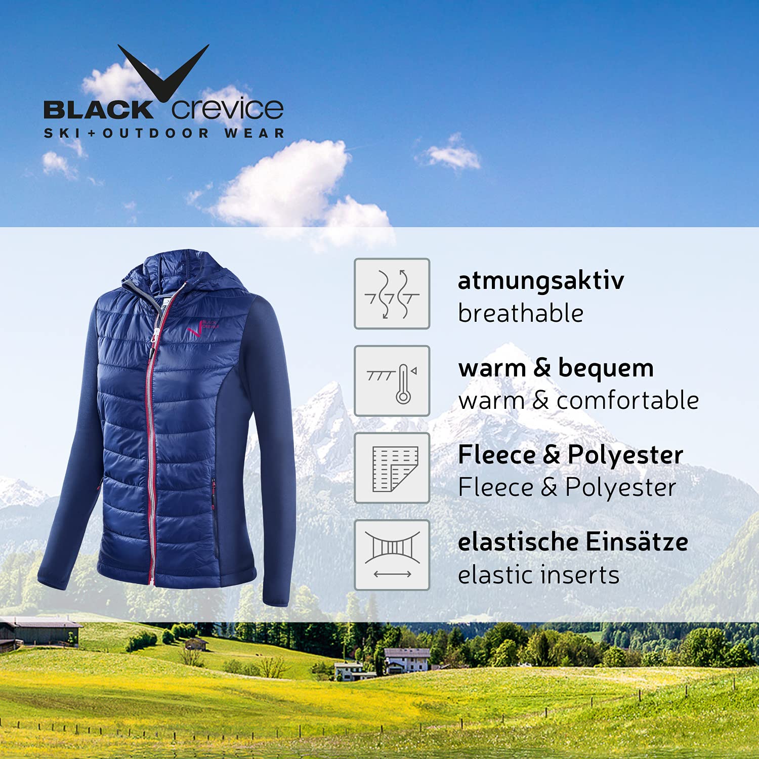 Black Crevice Kurtka hybrydowa Kobiety Black Crevice Damen Hybrid Kapuzenjacke
