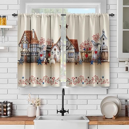 Jekeno Cortinas de cocina retro de granero cortina corta de café con estrella del oeste de Texas Country Star para sala de estar, cortinas de nivel disponible en Yaxa Peru