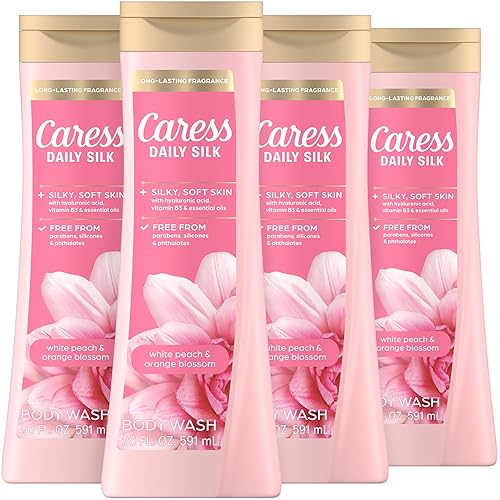 Miniatura 9 de Caress Gel de ducha para mujer con bomba, melocotón blanco y flor de azahar de seda diaria, gel de ducha hidratante para una piel notablemente