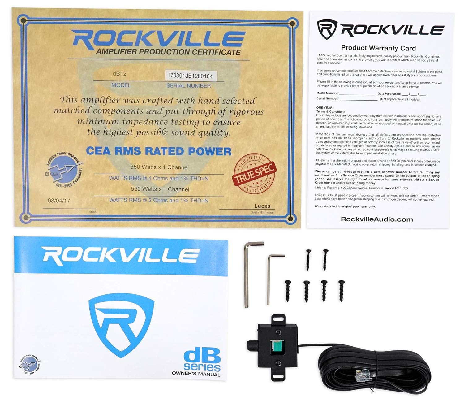 Rockville Car Audio Bundle: dB12 2000-Watt Peak/ 500-Watt RMS Mono Car Amplifier, RWK41 4-Gauge Complete Amp Installation Kit, 2-Items