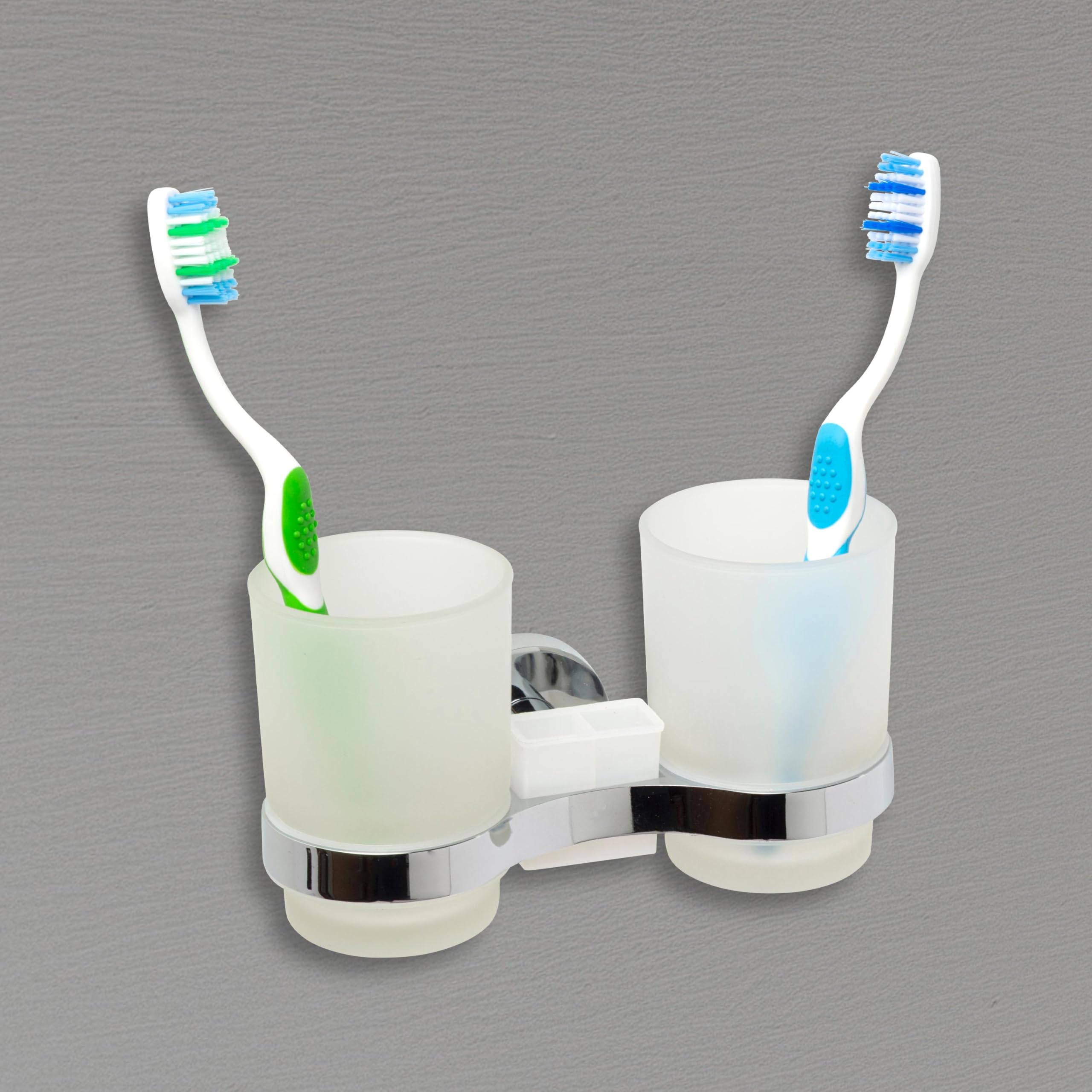 IPEA Samoprzylepny uchwyt na szczoteczkę do zębów z podwójną szklanką - bez wiercenia - nowoczesny design - stylowy uchwyt na szczoteczki do zębów i pastę do zębów na ścianę przyklejanie w łazience