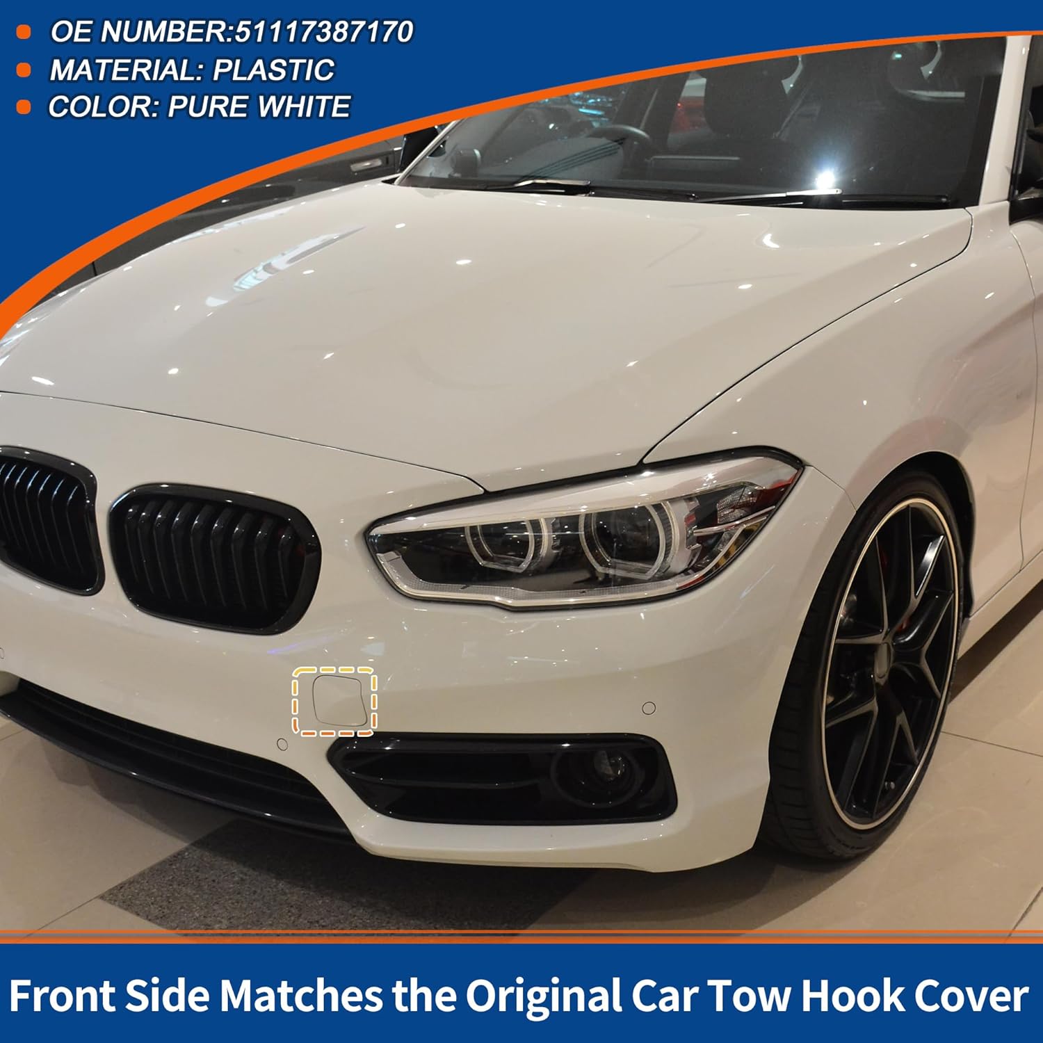 ACROPIX Front Car Bumper Tow Hook Cover Tow Cover Cap Pure White Fit for BMW 1 Series F20 LCI Sedan F21 LCI Wagon 2015-2018 No.51117387170 - Pack of 1
