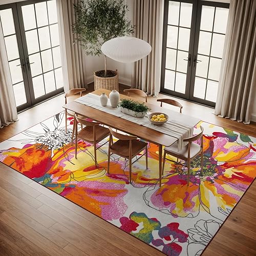 Miniatura 9 de Rugshop Alfombra antideslizante con flores brillantes modernas 8 x 10 (7' 10" x 10') Multi