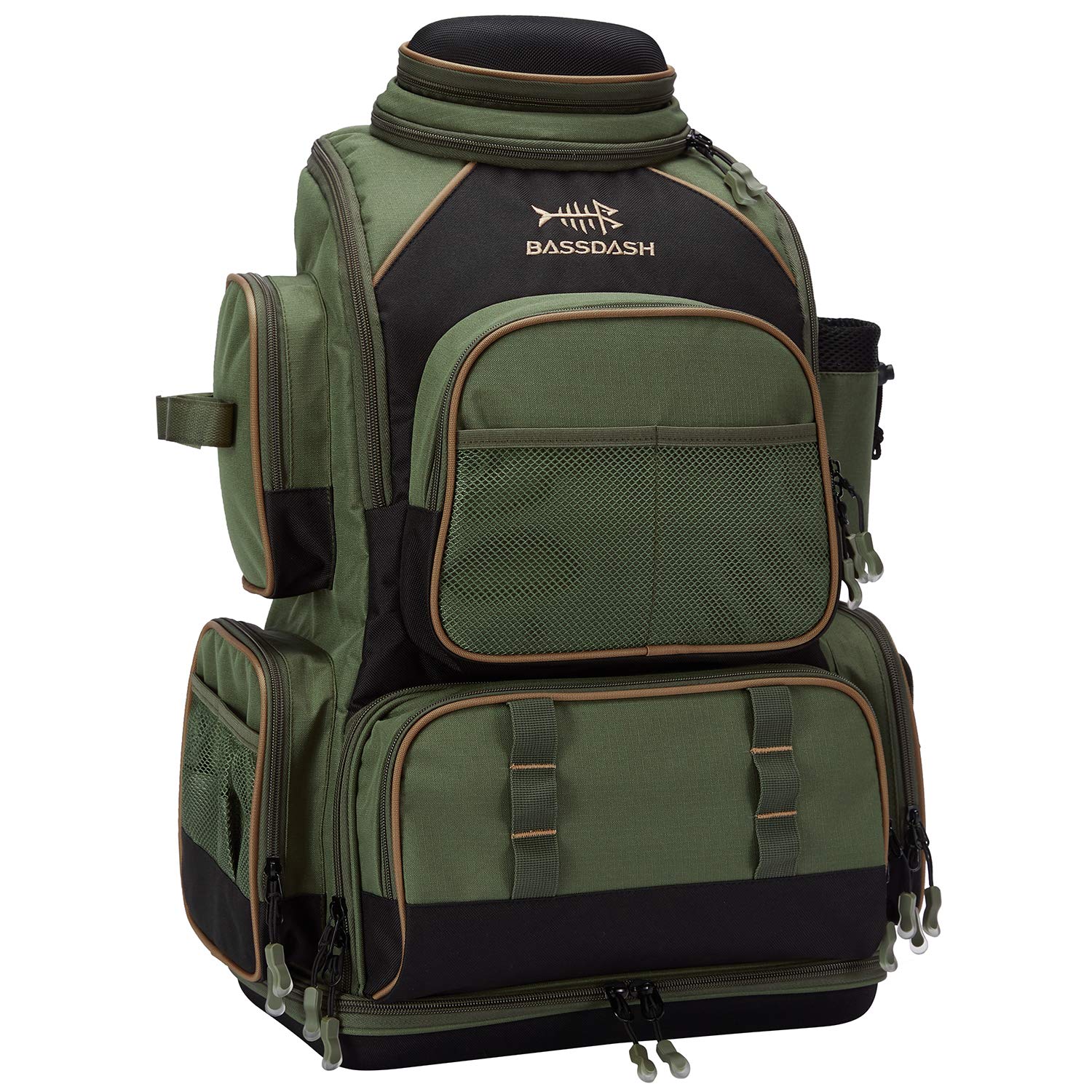 Bassdash Zaino da Pesca Borsa da Pesca Borsa Tattica Leggera e Resistente all'Acqua con portacanne e Copertura Antipioggia Protettiva