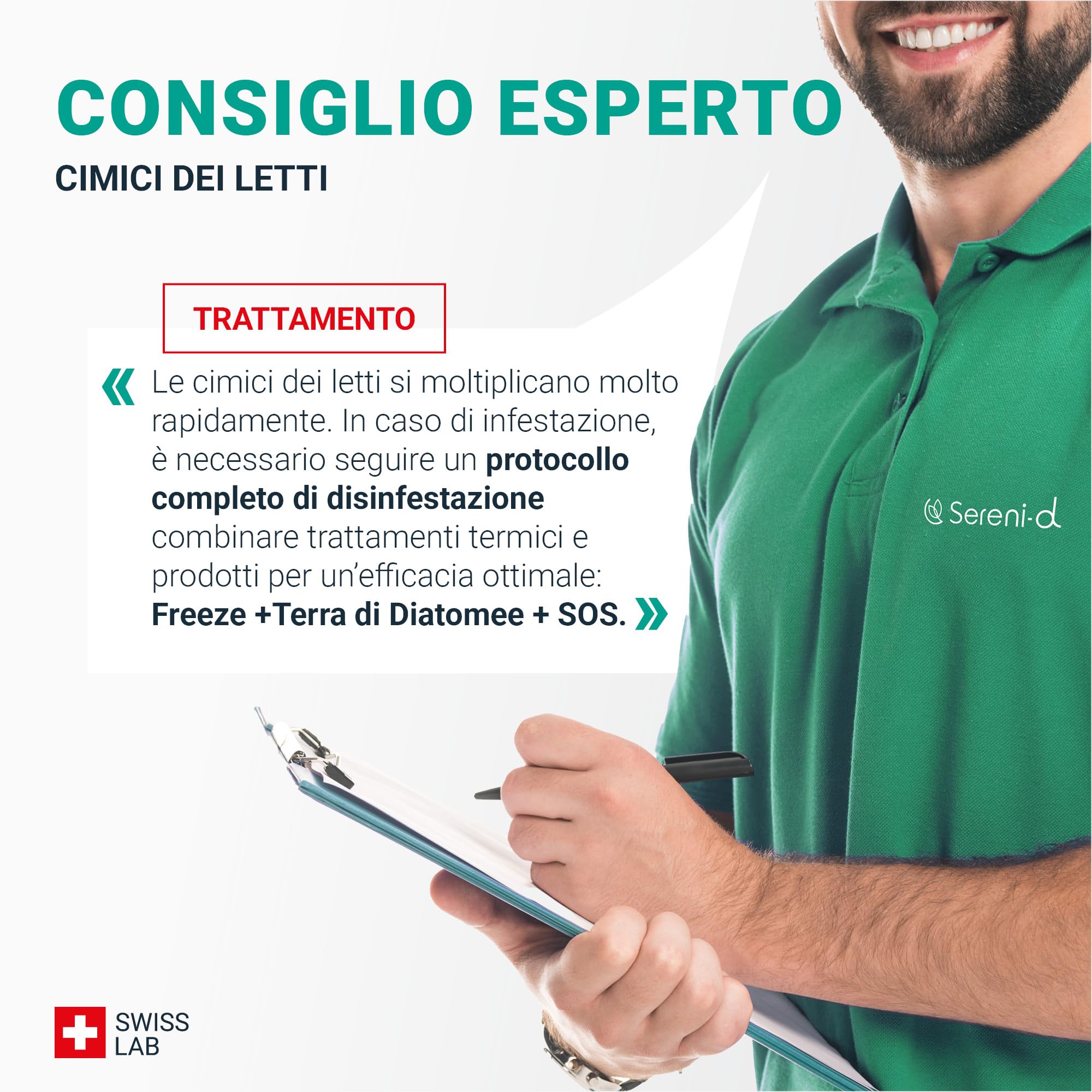 SOS ANTI CIMICI DA LETTO XXL - Spray Insetticida CHOC Trattamento naturale con Oli Essenziali e Fiore di Piretro Vegetale - Disinfestazione facile e rapida delle cimici da letto - 500 mL - Swiss Lab