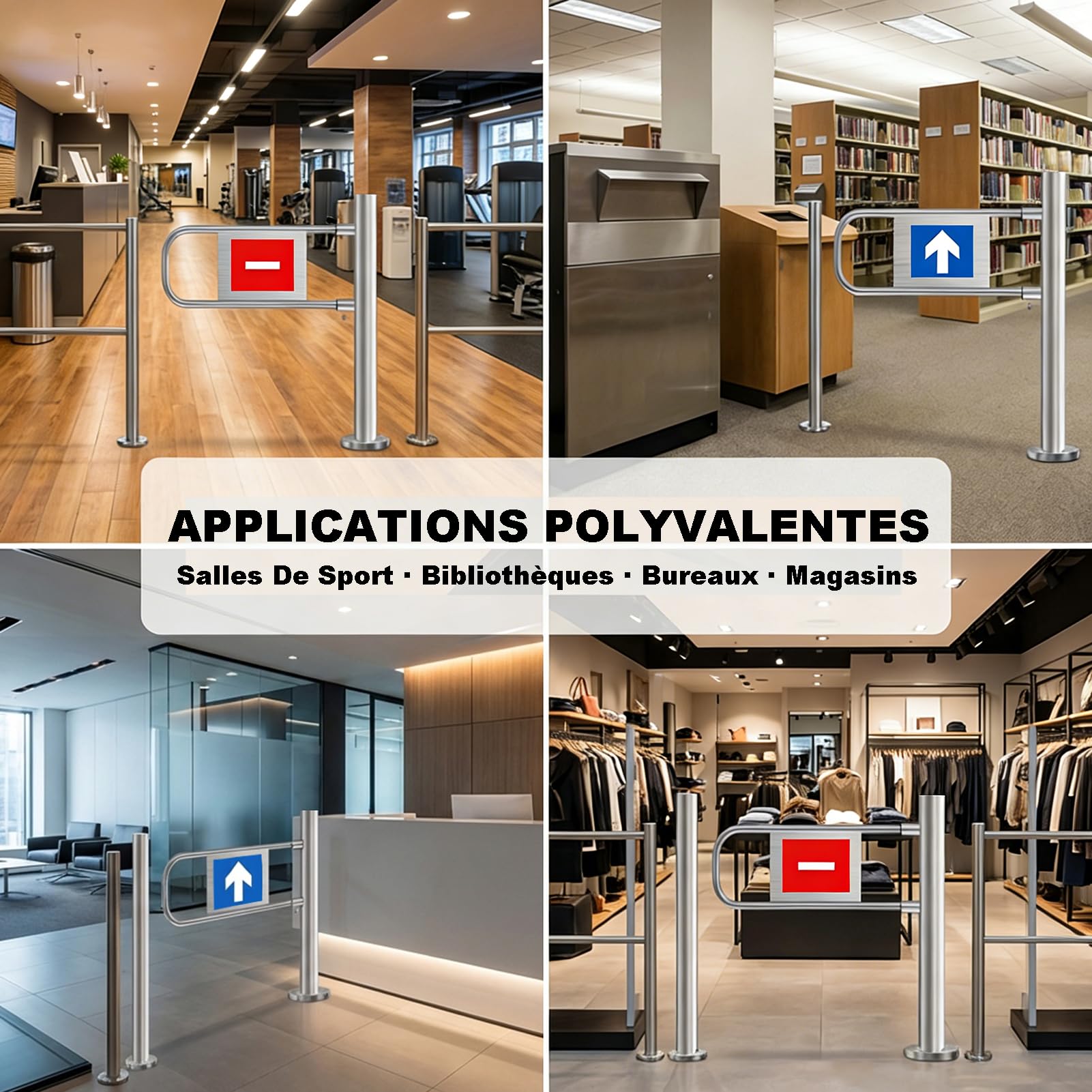 HJZALMI Porta a Battente in Acciaio Inox per Supermercati, Cancello Automatico con Chiusura Sicura e Controllo Accessi, Ideale per Supermercati e Tornelli, Robusto(Argento (Destra), 80x97cm)