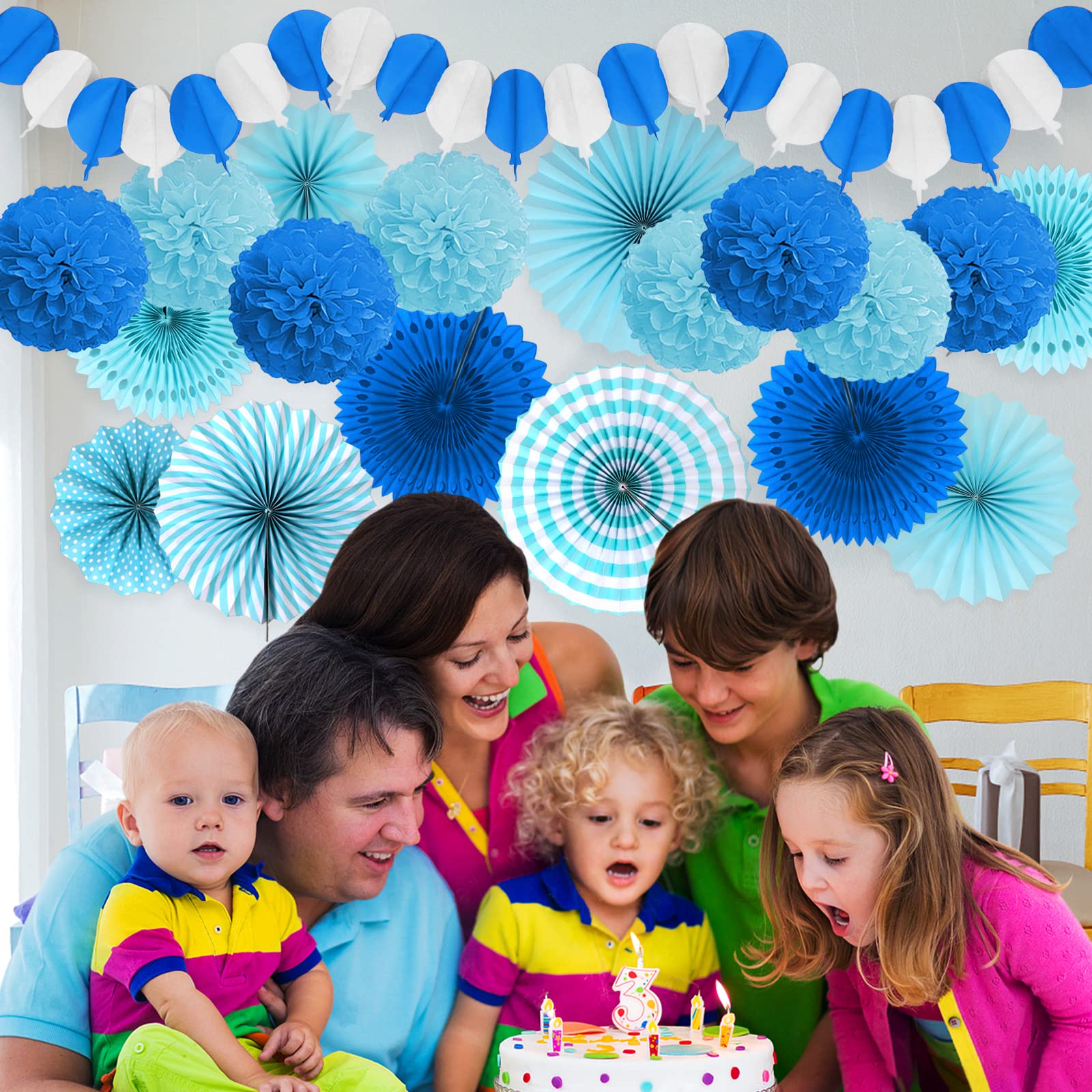 Cocodeko Birthday Party Decor Kit - Happy Birthday Banner, 20 Latex Balloons, 6 Honeycomb Balls, Blue & White Theme - View #3