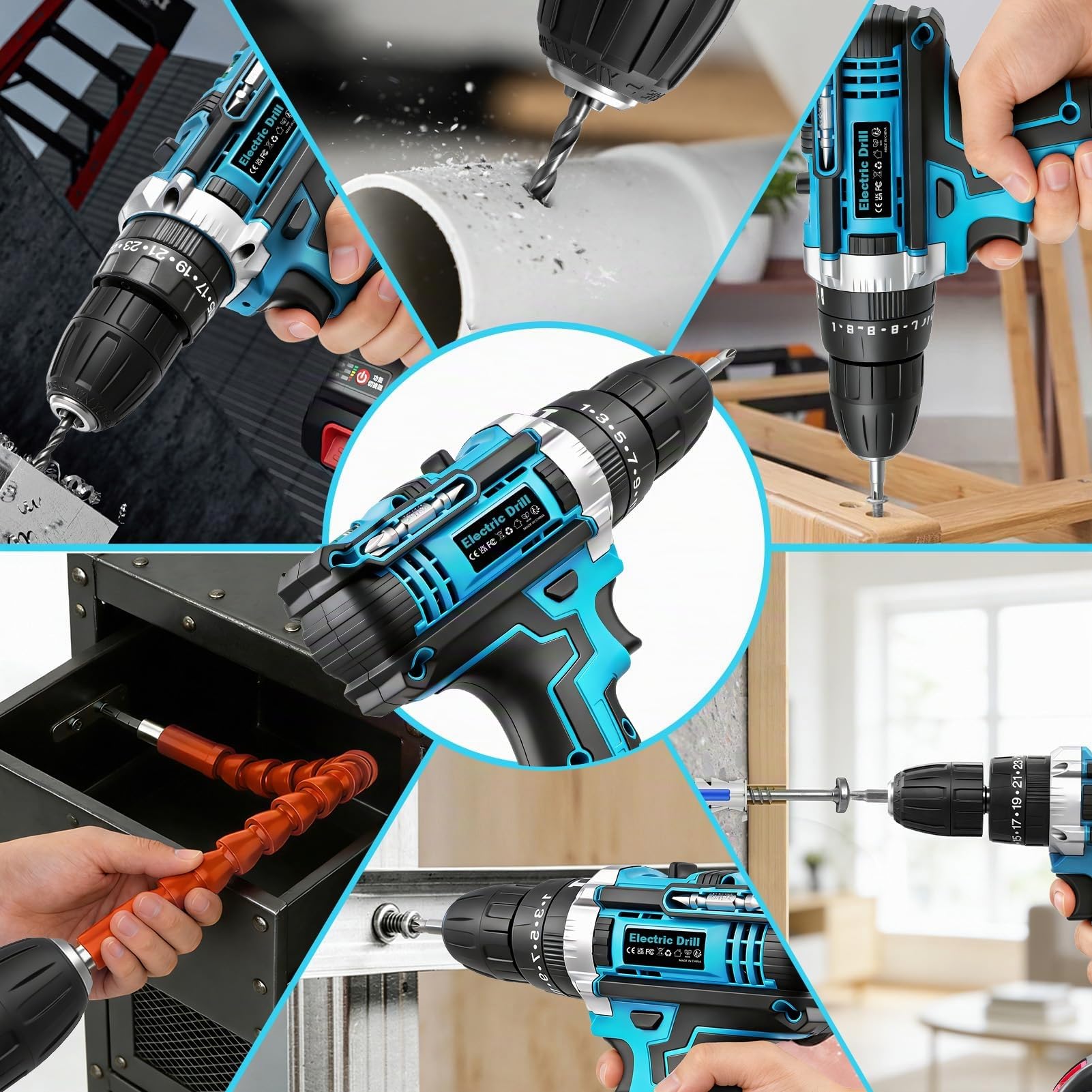 21V Destornillador Electrico, Taladro Percutor a Bateria con Batería 2000mAh, 25+3 Ajustes Par Máx 50Nm con 2 Baterías y Cargador Rápido, para Jardín Hogar y Bricolaje