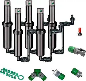 QSK-745 In-Ground 5-Inch Pop-Up Adjustable Sprinkler 5-Pack With Quick Hose Connectors And Splitters