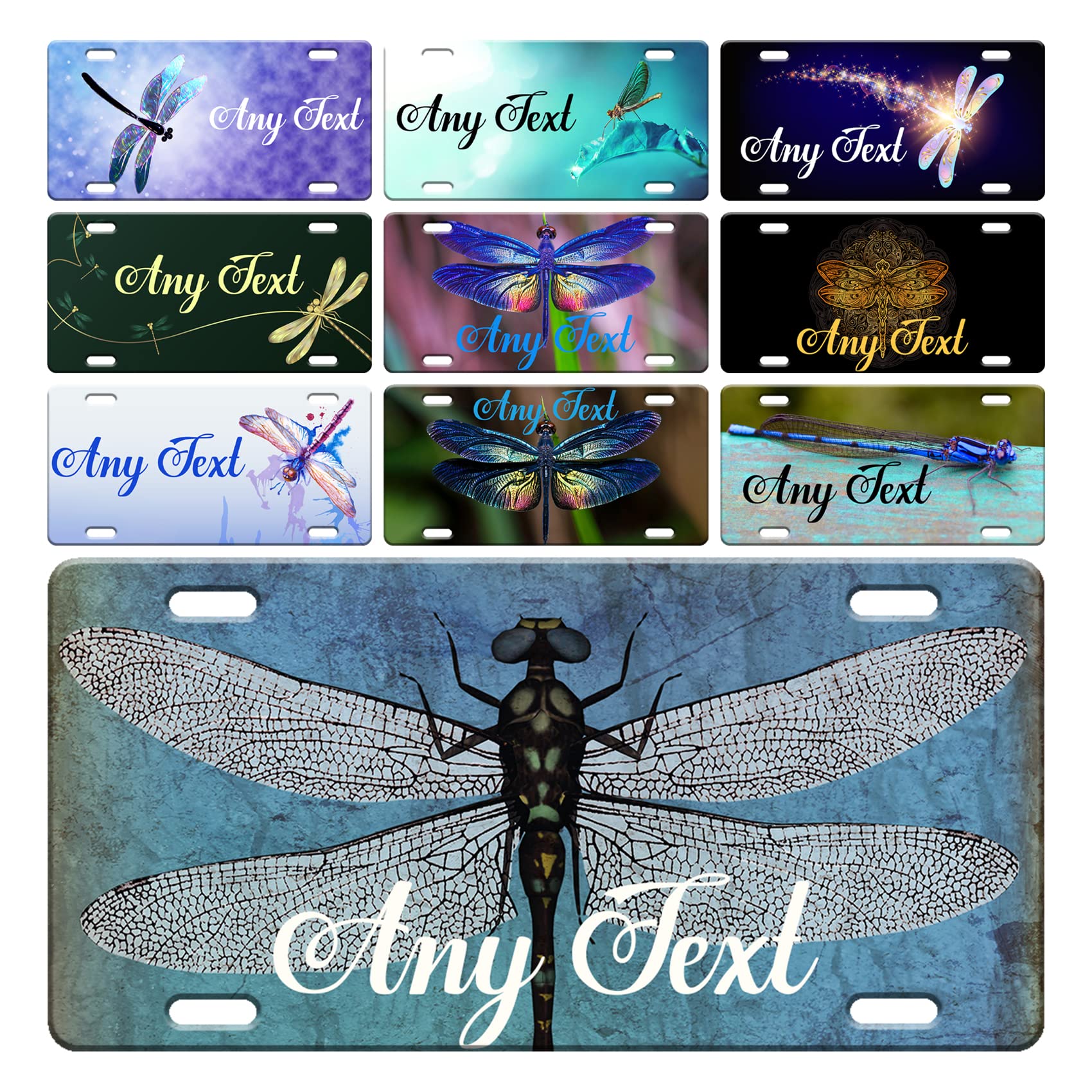 Dragonfly License Plate Cover Personalized Front License Plate Metal Auto Tag Vanity Tag Glitter Dragonfly Car Assecories Gift for Men Women 6 X 12 Inch