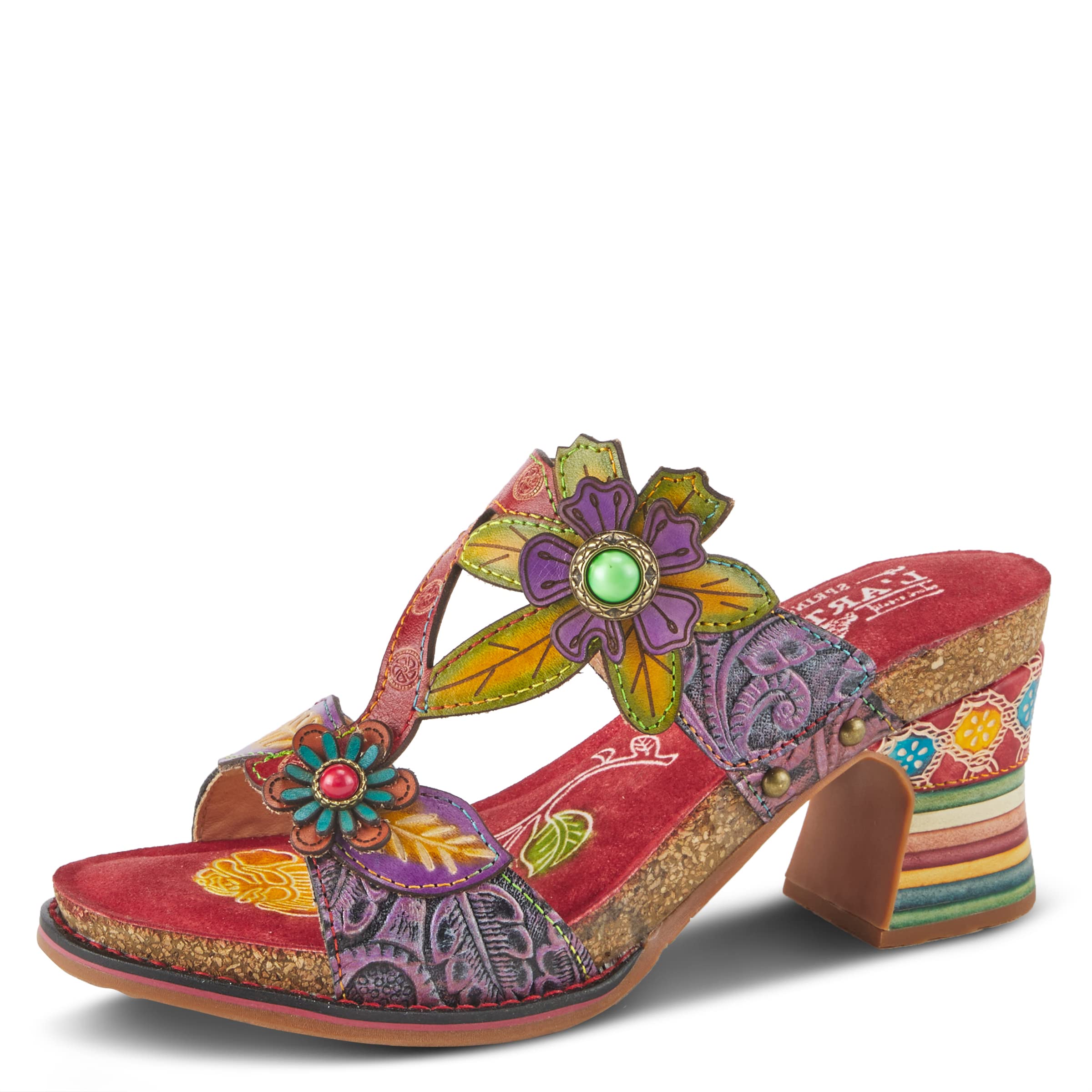 Spring Step L'Artiste Rossie Hand-Painted Leather Sandals – Women’s Slip-On Platform Sandal with Hook & Loop Closure, Colorful Heel, Adjustable Strap