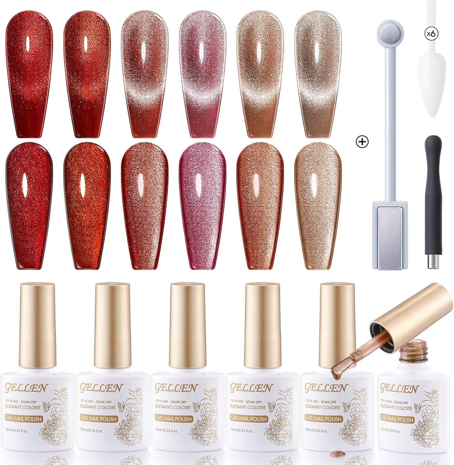 Gellen Cat Eye Gel Nail Polish Kit Burgundy Gel Nail Polish Cat Eye