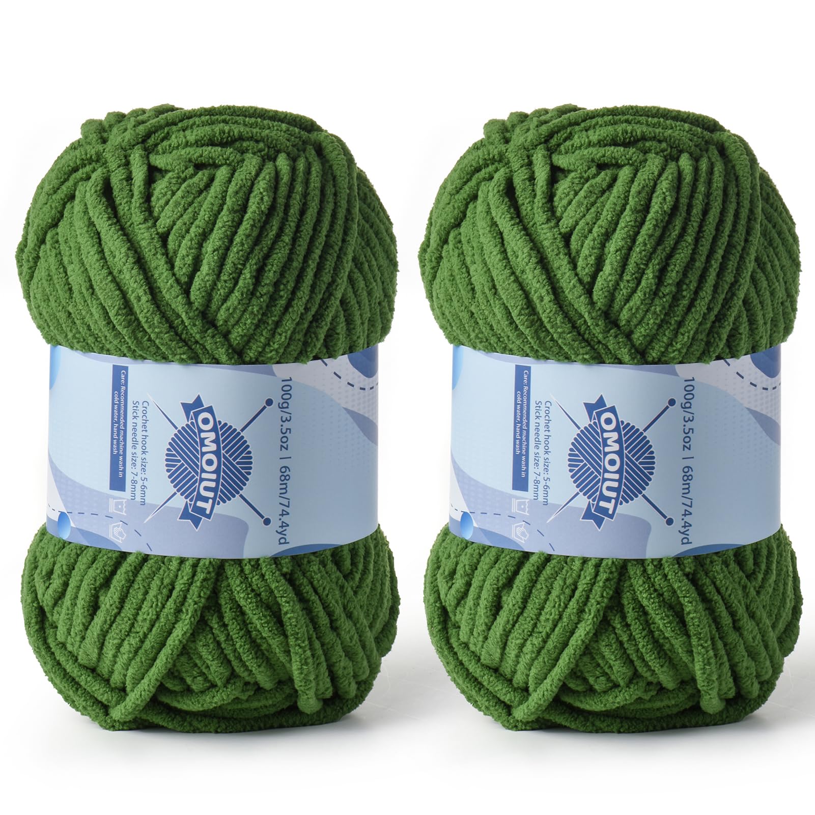 2 Pack Chunky Chenille Yarn for Crocheting, Baby Yarn for Crocheting Soft Blankets, Bulky Yarns for Crochet Amigurumi, 200g (148.7yds) Fluffy Velvet Yarns for Hand Knitting (2 Pine Green)