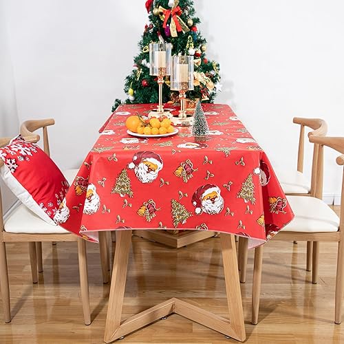 Vista 60 de Mantel rectangular de vinilo de 52 x 70 pulgadas con reverso de franela, mantel para el día de San Valentín, mantel de hule 100% impermeable Azul