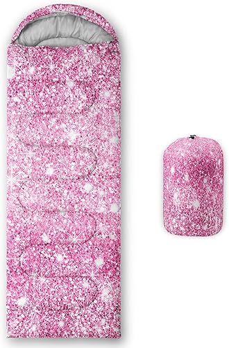 Rainbow Sleeping Bags for Adults Kids,Pink Backpacking Camping Sleeping Bag for Girls Boys Lightweight Waterproof ColdWarm Weather Sleeping Bag for