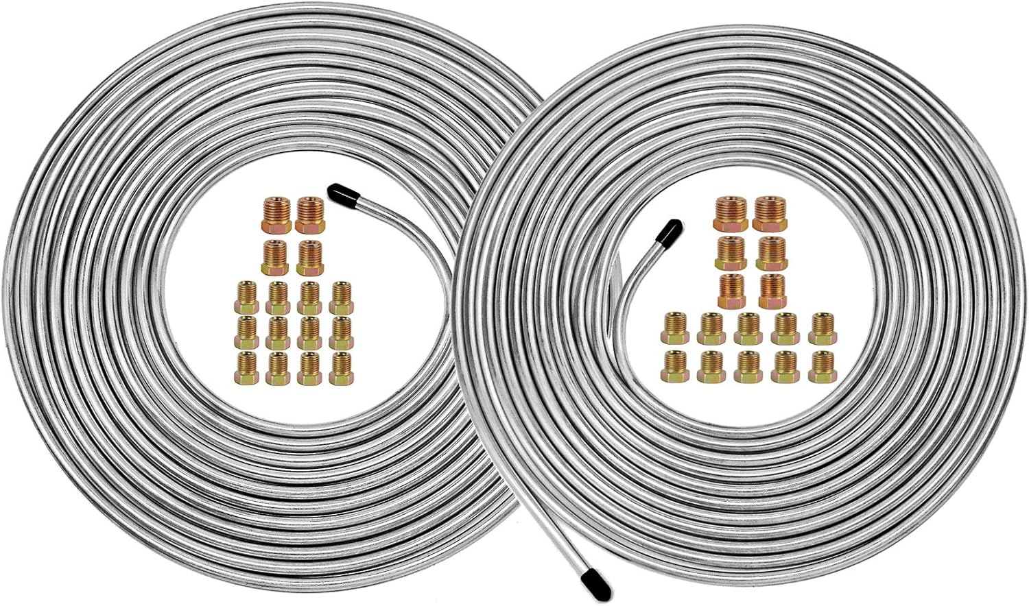 3/16 Brake Line MuHize Flexible PVF Brake Line Kit - 10" 3/16" Brake Tubing W/Inverted Double Flares & 2 Unions | Direct Fit For Car, SUV, Truck(3-Line Set 3/16 Stainless Brake Line