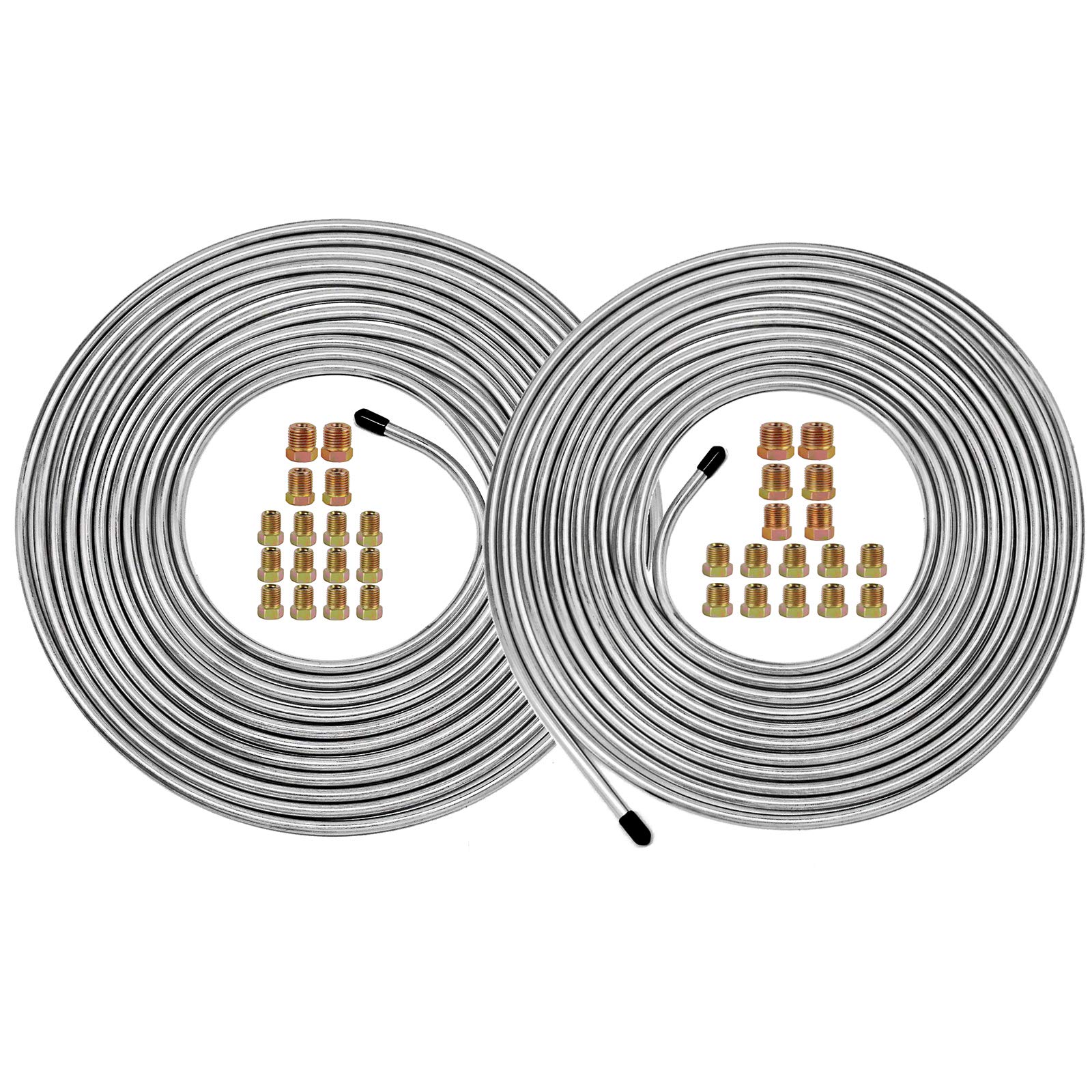 MuHize25 Ft. of 3/16 and 1/4 Zinc-Coated Brake Line Tubing Kit - 25 ft 3/16" & 1/4" Steel Tube Roll (Includes 16 & 16 Fittings)