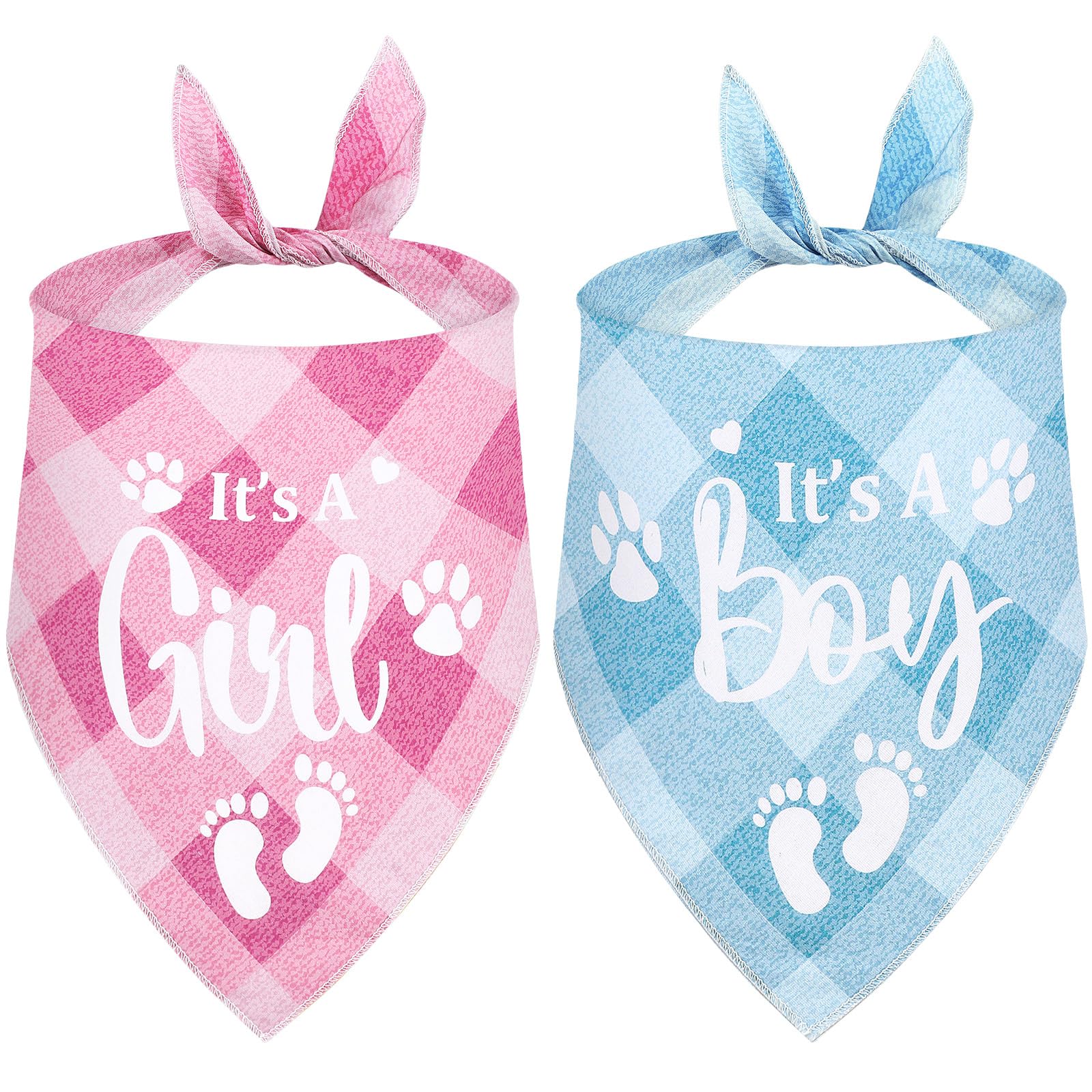 LEIFIDE 2 Pieces Gender Reveal Baby Announcement Team Girl Team Boy Dog Bandana, Baby Announcement Plaid Dog Bandana Gender Reveal Photo Prop for Medium Large Dogs(Cute)
