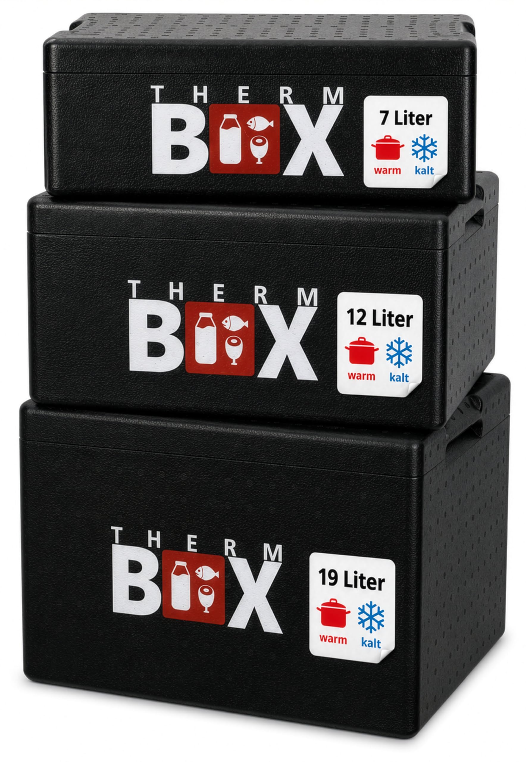 THERM BOX 3er Set Thermobox 7B 12B 19B Innen L33,5 x B23,5 cm Innenhöhen 9/15/27cm Wandstärke 3cm Isolierbox Kühlbox Warmhaltebox Styroporbox Wiederverwendbar