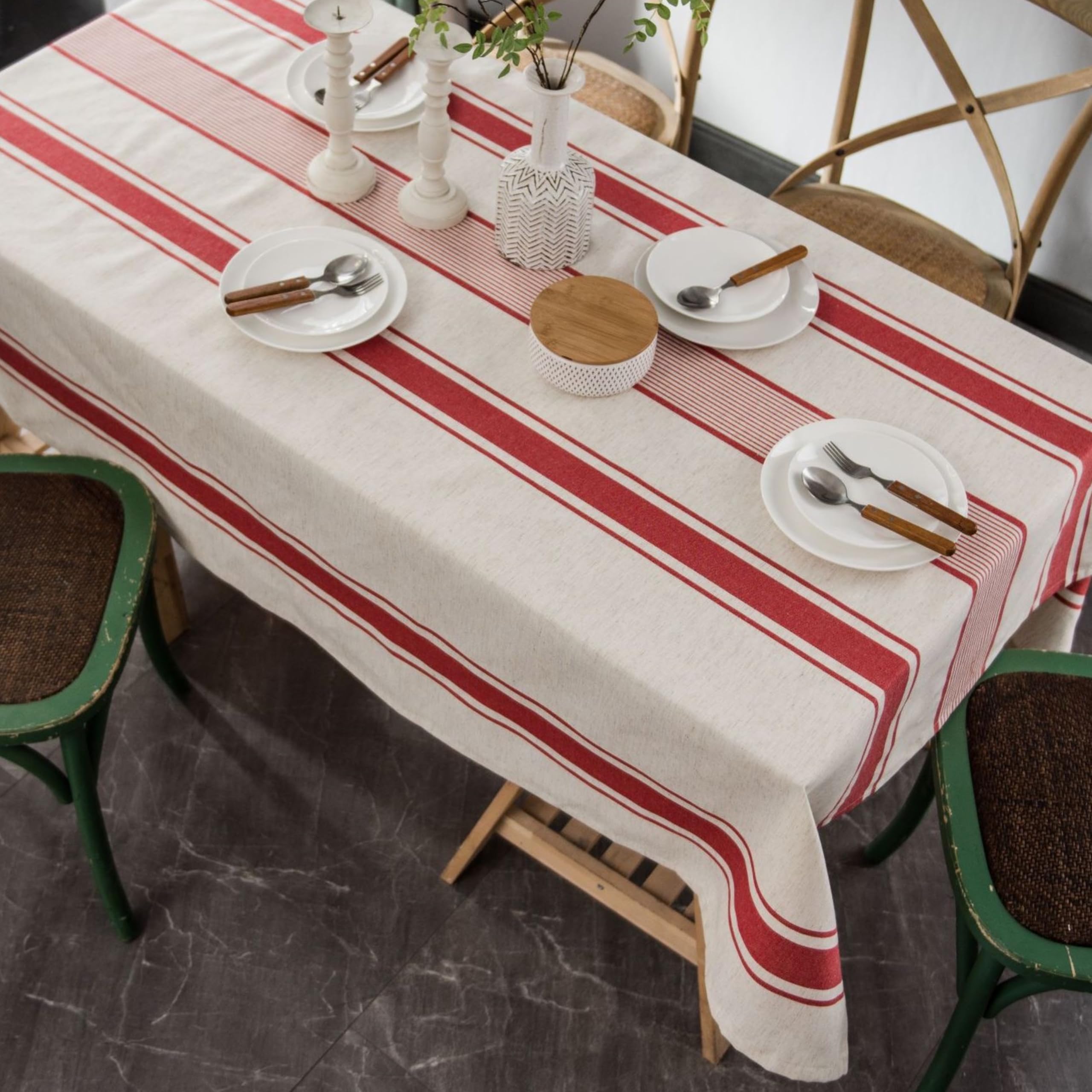 Tovaglia Winknowl In Cotone E Lino, Righe Grigie, 130x178 Cm, Anti-macchia E Anti-piega, Per 4-6 Persone
