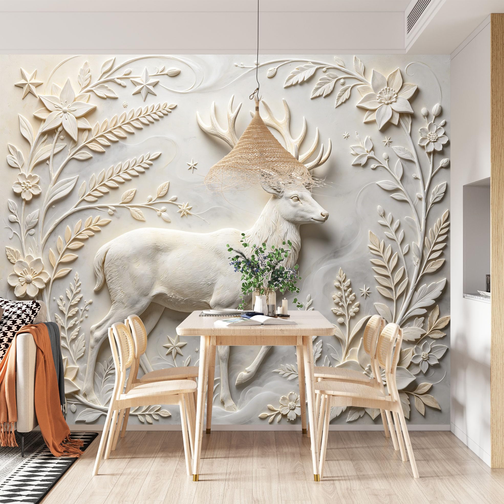 Papel Pintado Con Relieve 3D Alce De Bosque Papel Pintado Autoadhesivo Pared 160Cmx250Cm(Hxw), Mural De Pared Con Relieve 3D, Papel Adhesivo No Tejido, Impermeable Y Removible Para Dormitorio Y Sala