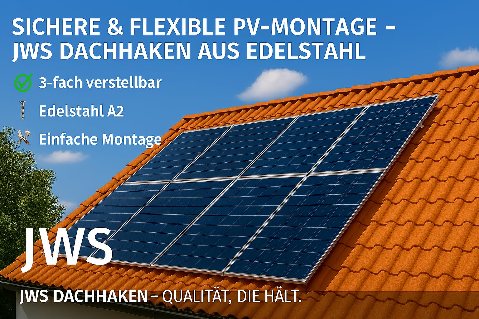 JWS Dachhaken Edelstahl A2 – 10er Set verstellbar für Solaranlagen – PV-Montage auf Ziegel-/Pfannendach – rostfrei & wetterfest – Photovoltaik Befestigung