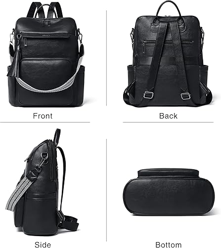 Miniatura 5 de Shrrie Mochila de cuero vegano para computadora portátil para mujer, mochila de trabajo de 15.6 pulgadas, mochila de viaje a la moda para viajes,