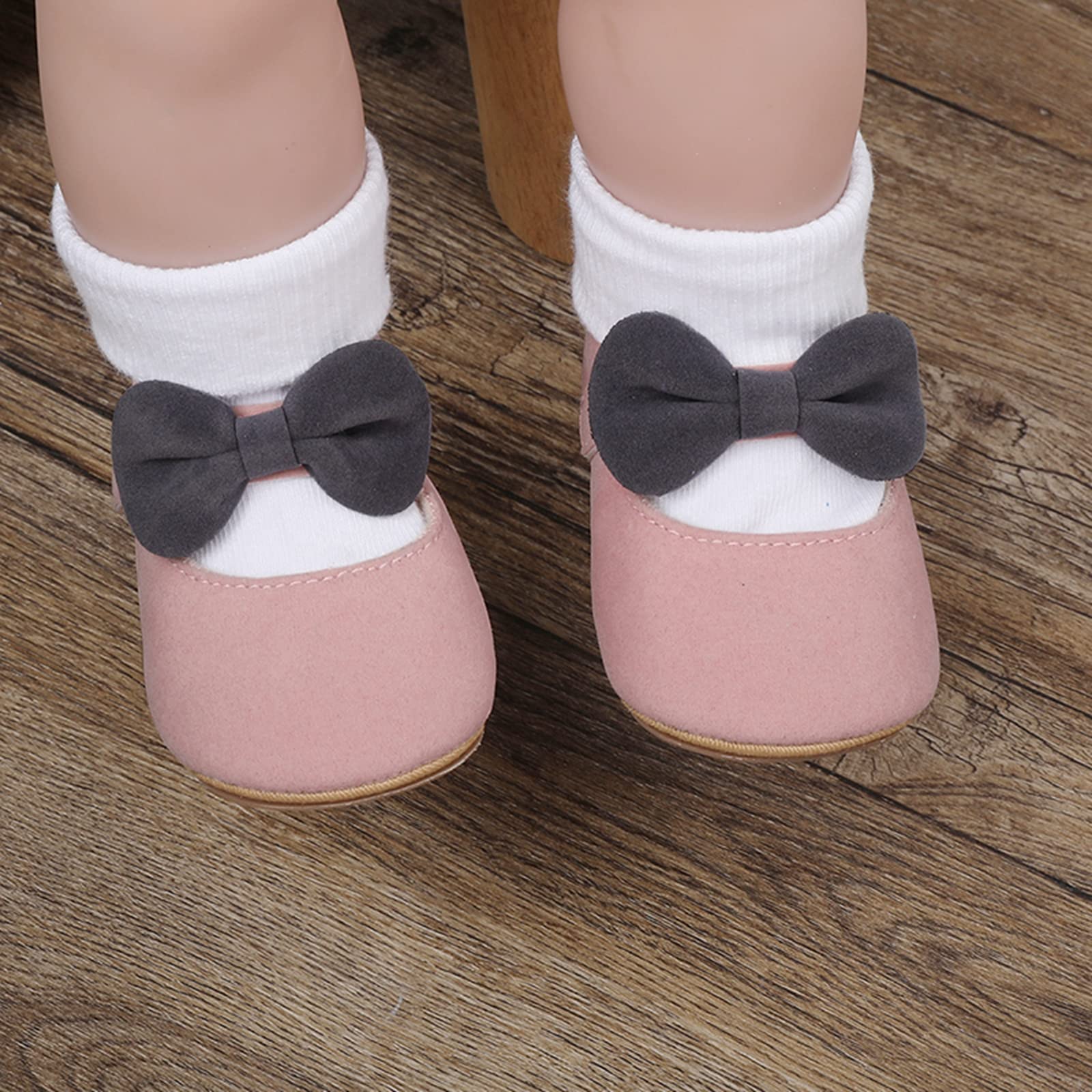 Newborn Baby Girls Mary Jane Flats with Bownot Non Slip Soft Sole Infant Princess First Walkers Wedding Dress Shoes (Pink, 12-18 Months)