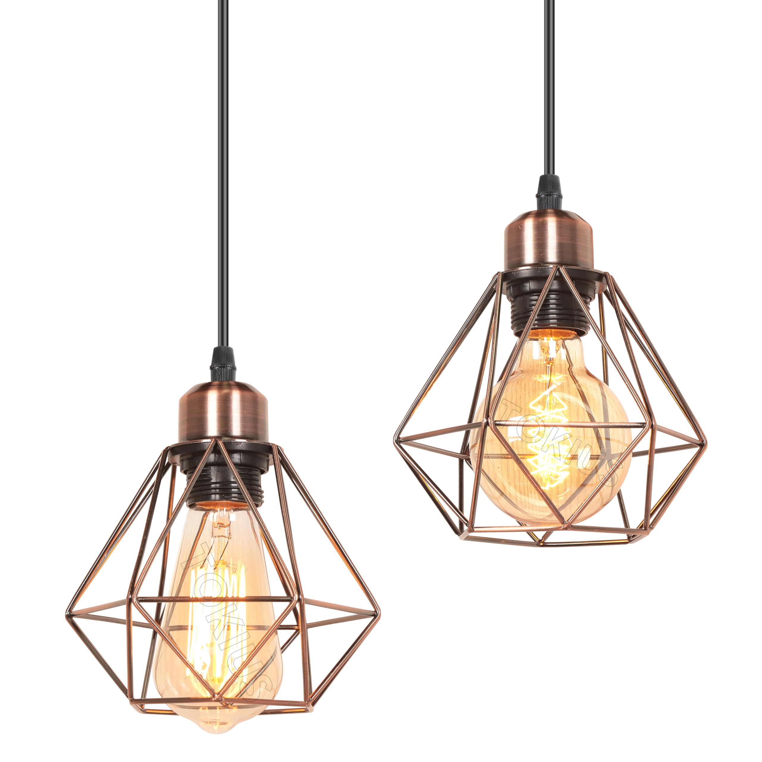 2 Piezas Lámpara Colgante Industrial Diseño de Jaula de Hierro Óxido Retro Ø 16cm Vintage Lámpara de Techo Iluminación Colgante Interior para Pasillo Dormitorio Cocina (1 Foco, Óxido de Cobre)