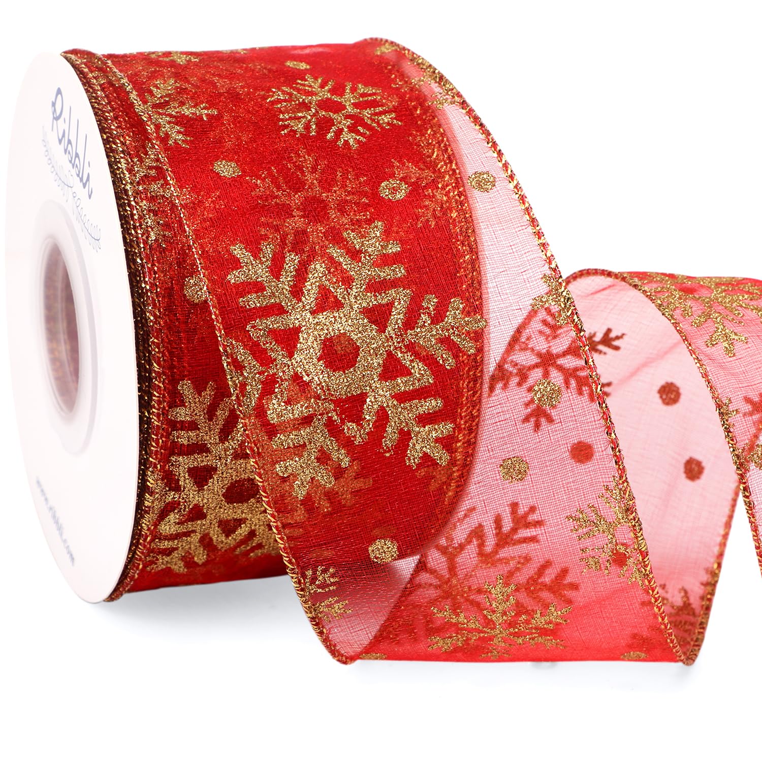 Amazon.com: Ribbli Christmas Snowflake Glitter Wired Ribbon, 2-1/2 Inch ...