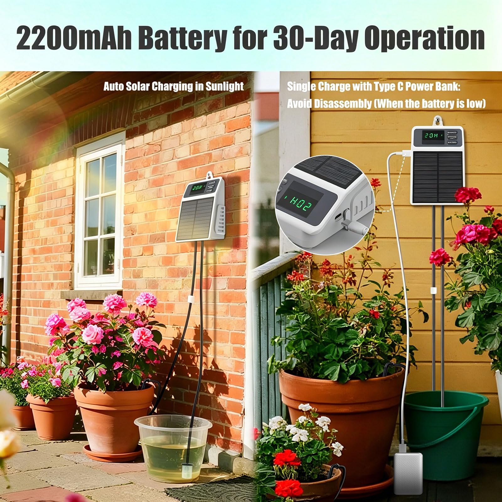 Sistema de riego automático por goteo solar con manguera de riego de 10 m | Bomba automática de riego de jardín, sistema de riego para jardín, plantas en macetas, invernadero, patio, interior, exterior