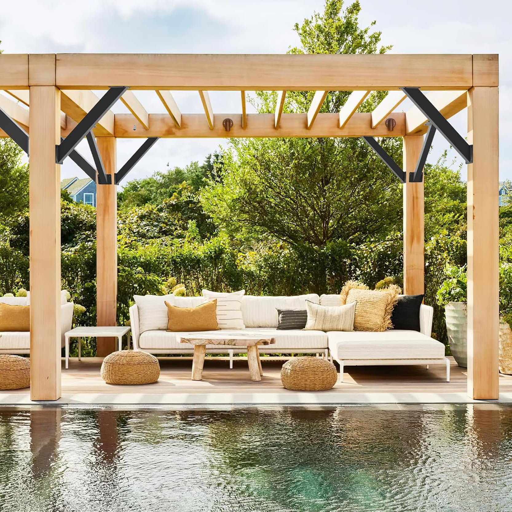 Staffe Metalliche per Pergole Gazebo Strutture in Legno,Staffe di Supporto per Travi Tetto,per Ogni Progetto Costruzione in Legno,Set di Staffe Angolari a 45 Gradi Rinforzate(Size:2 Pack)
