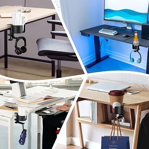 Miniatura 7 de Everkeen Organizador de escritorio colgante de almacenamiento lateral, sin taladrar debajo del escritorio, soporte para laptop, estante de