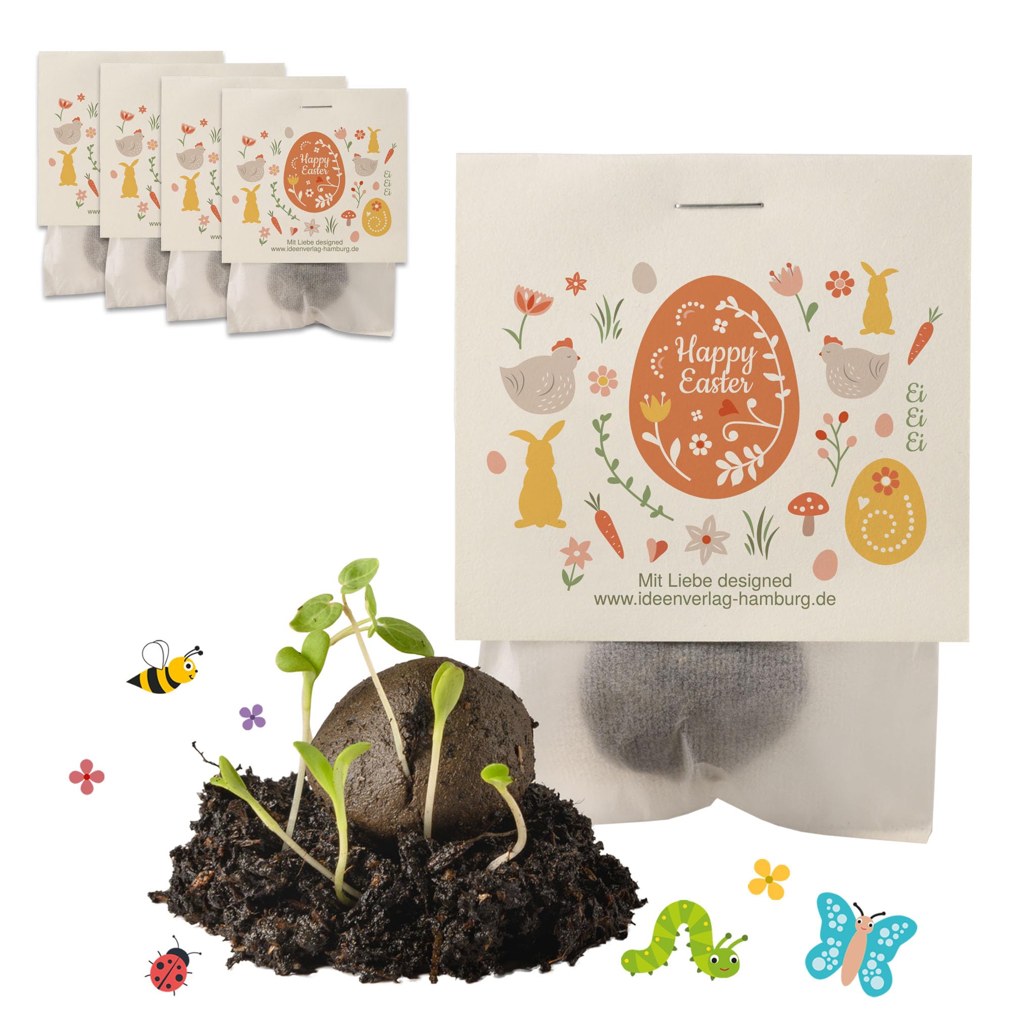 4x "Happy Easter" Samenbomben als Mitgebsel Ostern Geschenke | Blumensamen Tütchen als Osternest Füllung & kleine Ostergeschenke Erwachsene | Mitbringsel Osterüberraschung | Frohe Ostern