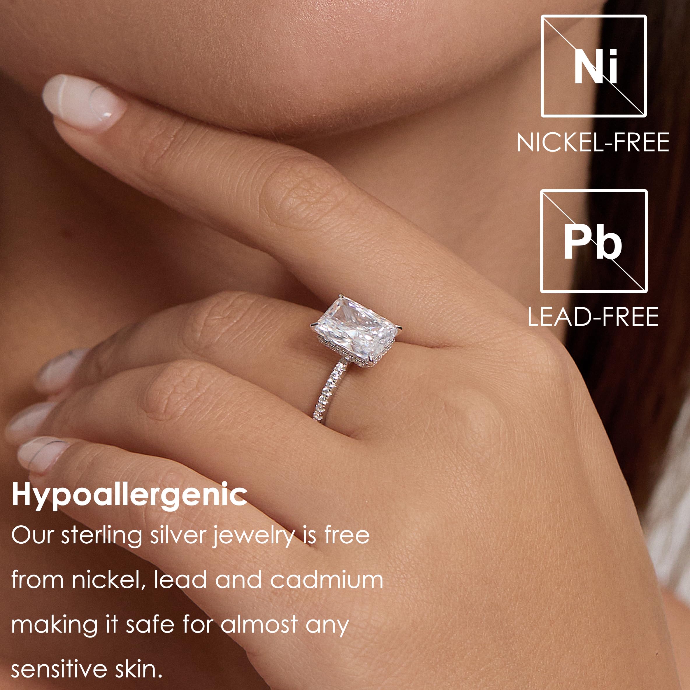 Michooyel S925 4ct Radiant Cut Cubic Zirconia Anelli di fidanzamento per le donne Anello nuziale Anello di promessa Fede nuziale in argento sterling