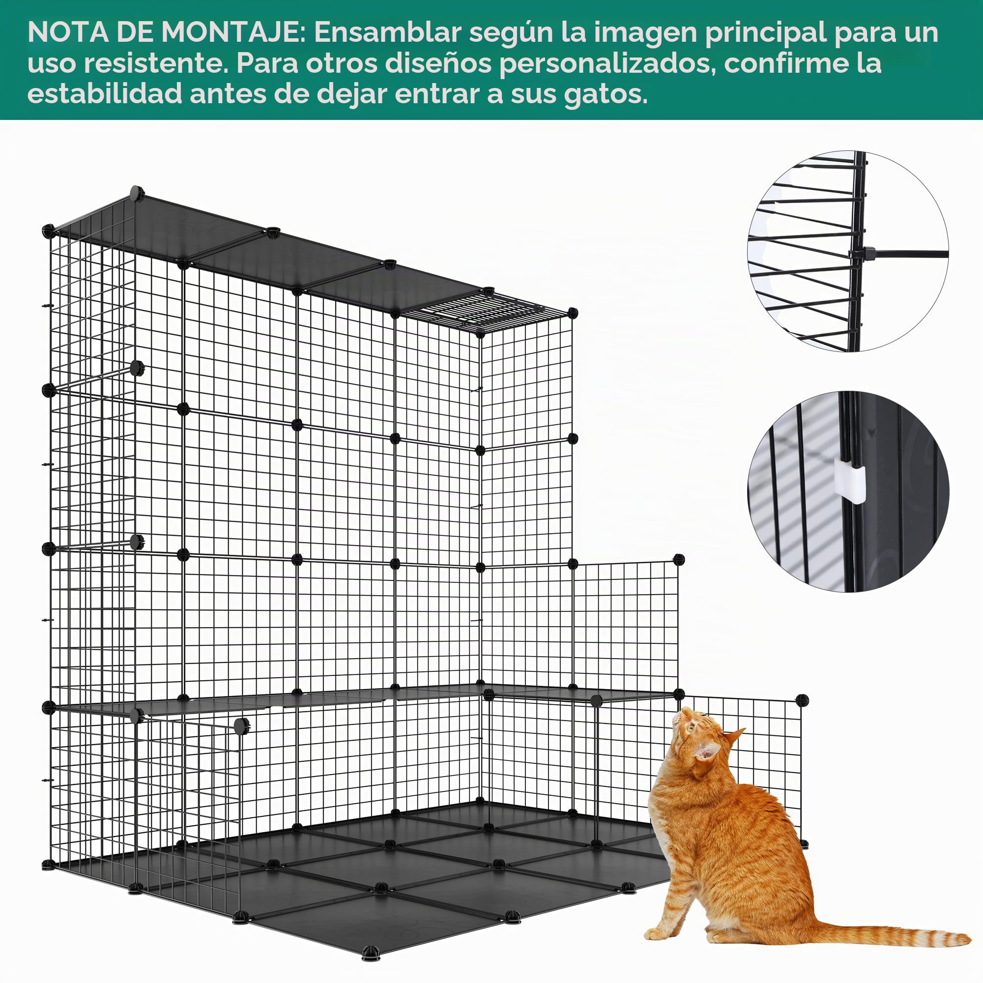 YITAHOME Jaula para Gatos de Interior de 2 Niveles, corralito para Gatos, Jaula para Gatos con Alambre de Metal denso, corralito de Metal para 1-2 Gatos, hurón, Conejo, Animales pequeños, Negro, 71 x
