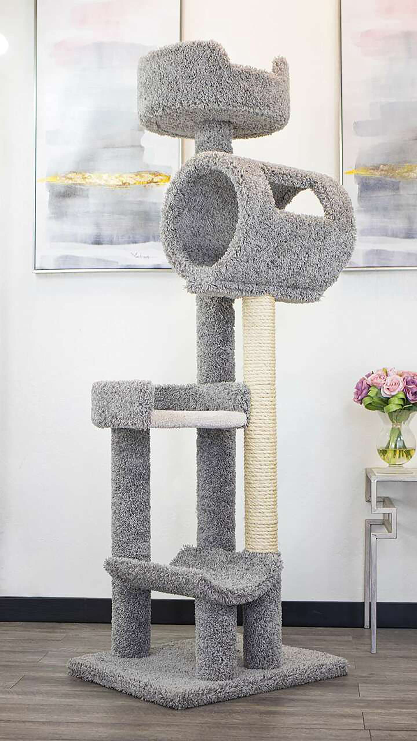 New Cat Condos 140003- Solid Wood Cat Climbing Tower Cat Tree, Gray