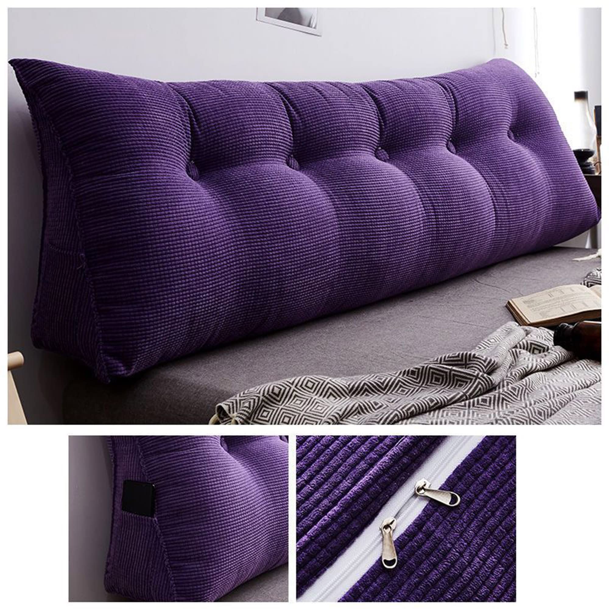 RAKTOV Ergonomic Triangular Bedside Rest Cushion for Back Support, Headboard Pillow Reading Rest Pillow Backrest Wedge Pillow Large Sleeping Backrest Cushion Lumbar Bed Pillow,71x9x20in,Purple