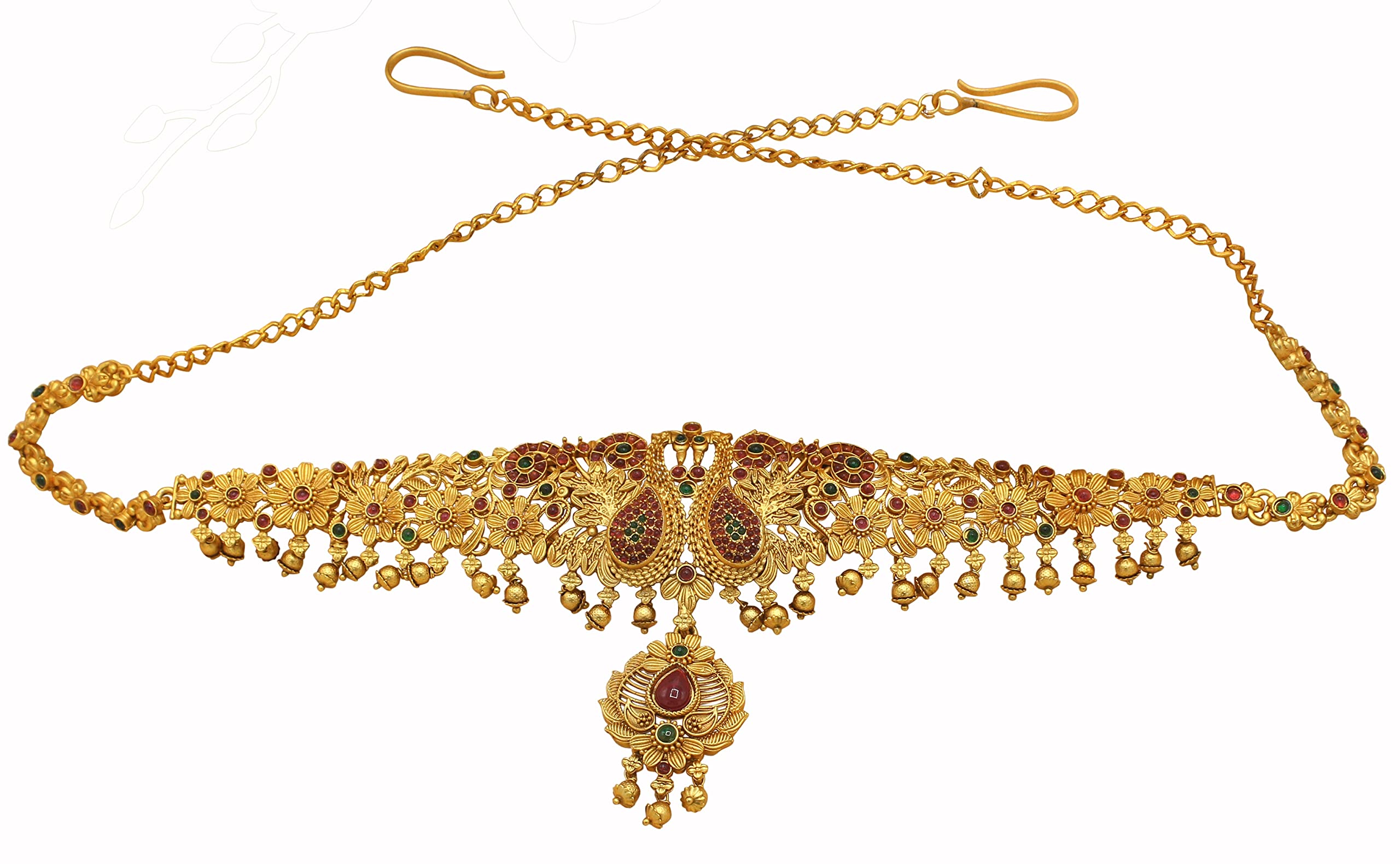 nagneshi art Gold-Plated Stone Studded White Drop Kamarband Belly-Chain Tagdi for Women | Bridal Kamarbandh | Kamarpatta | Kamarbandh Belt for Wedding | Gifting for Karwachauth-picture-16