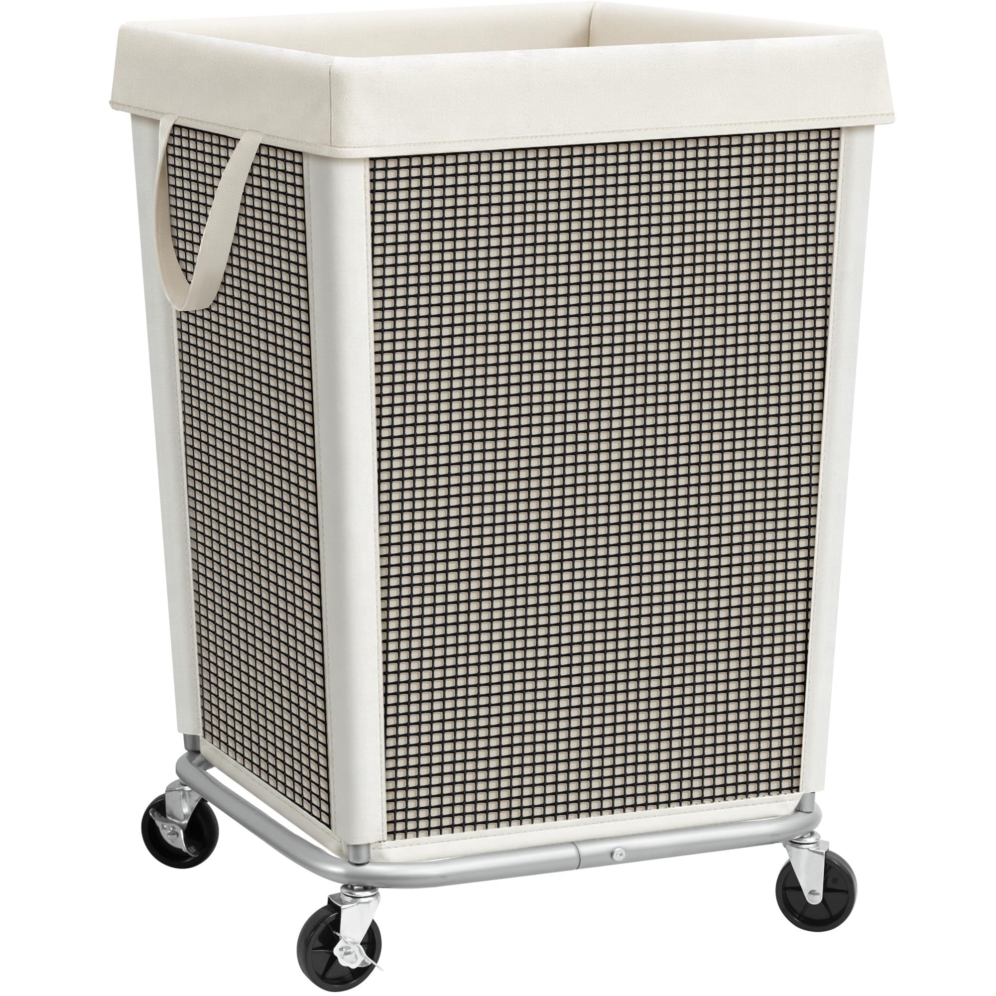 STORAGE MANIAC Commercial Laundry Hamper with Heavy Duty Steel Frame, 160 L Industrial Laundry Basket Cart with Wheels for Hotel, Home, Laundry Room, 18''L x 18''W x 31''H, Medium Black Mesh