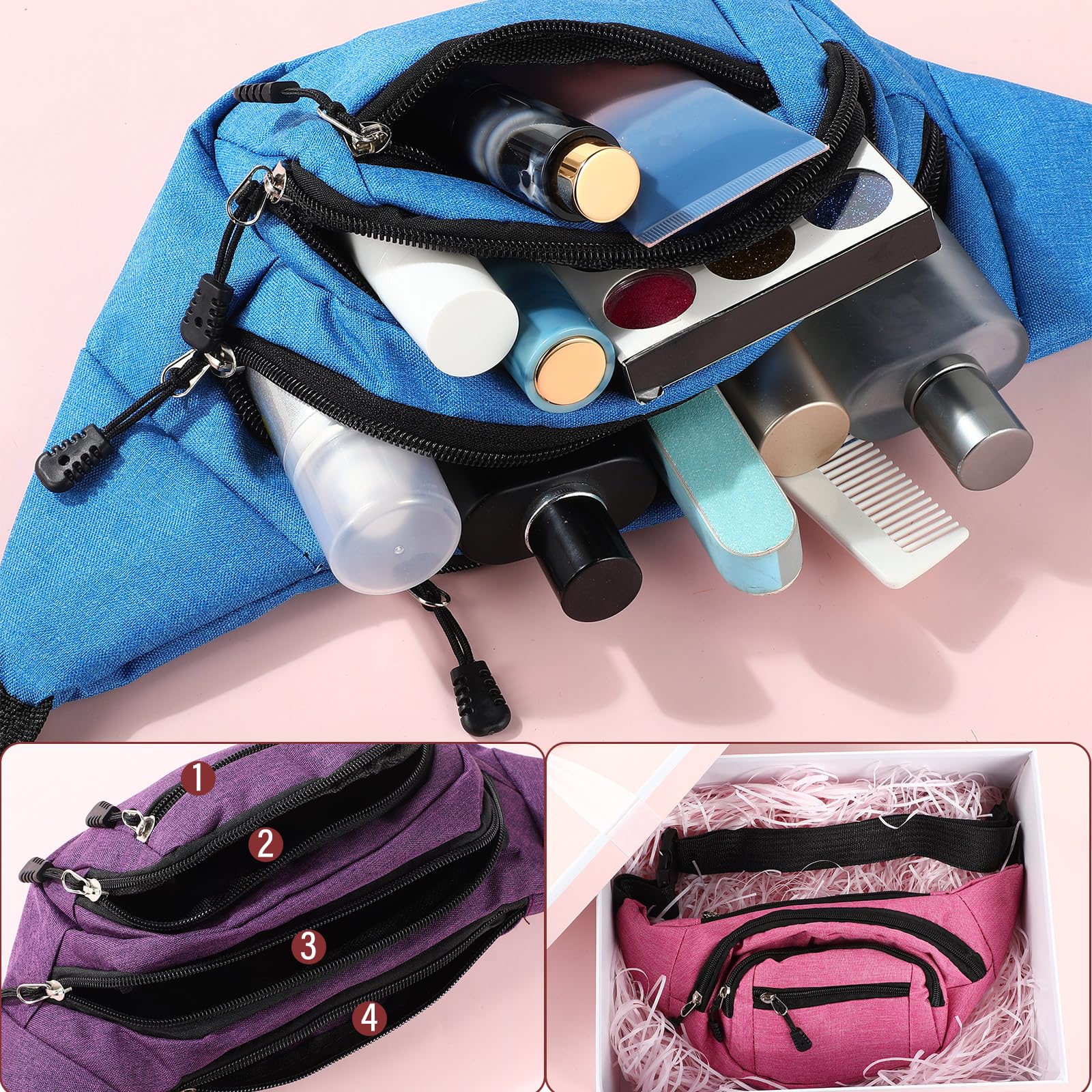 Kajaia Riñonera impermeable para viajes, correr, ejercicio, riñonera con cinturón ajustable, bolsas holográficas para mujeres y hombres, viajes, rave, mixto, Estilo clásico