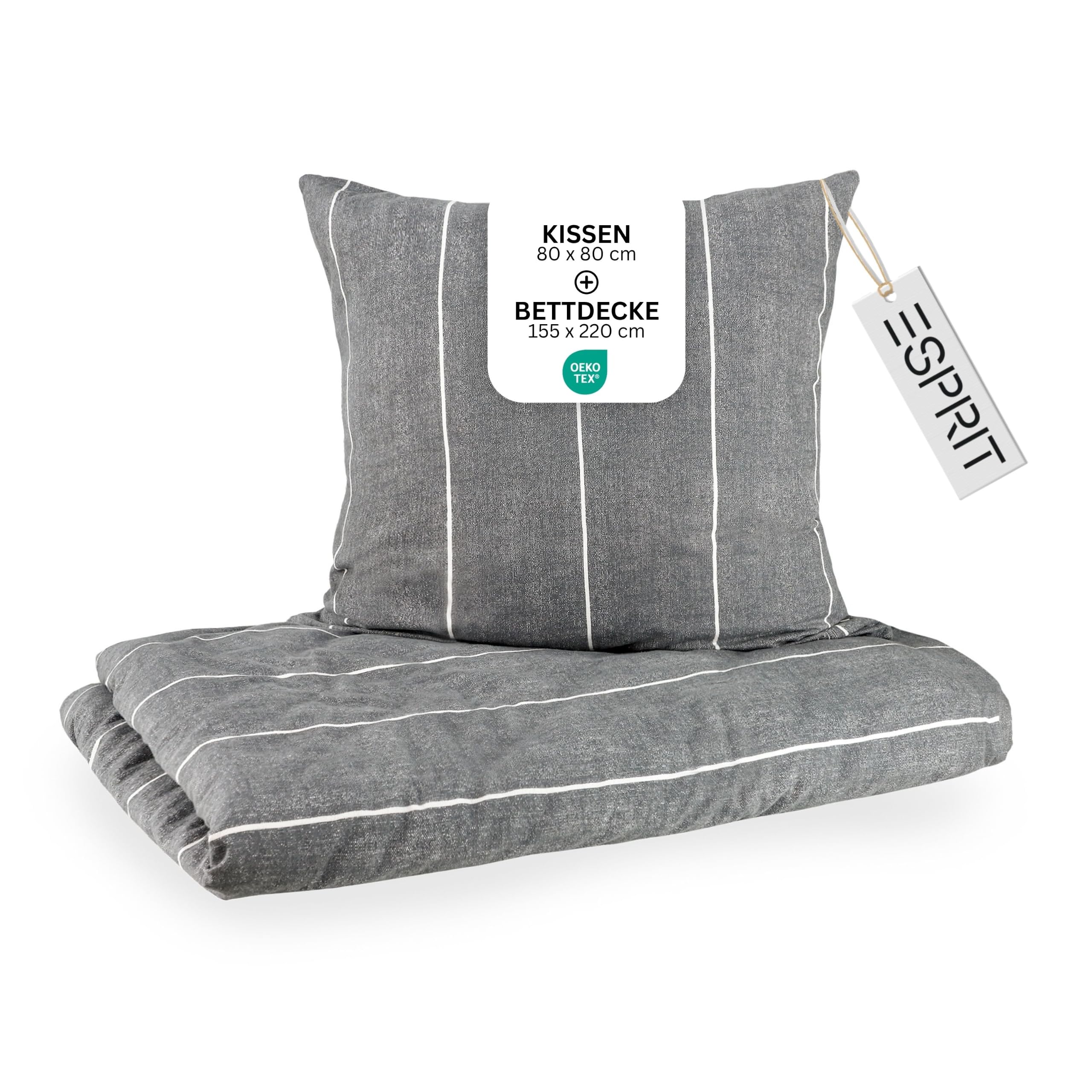Esprit Bettwäsche 155x220 Baumwolle 100% Renforcé Anthrazit Überlänge