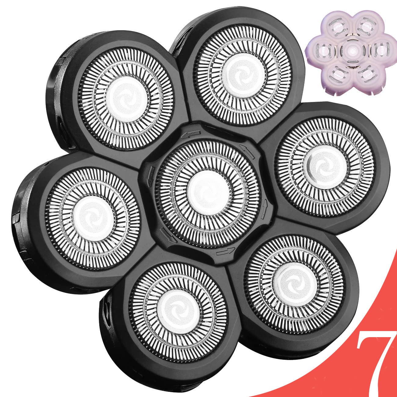 FOXSONIC 7 Blades Compatible with Wyklaus SHPAVVER shaver Head Shaver Replacement Heads 7 Heads for Many Main Brands Electric Shaver Razor Bald Men