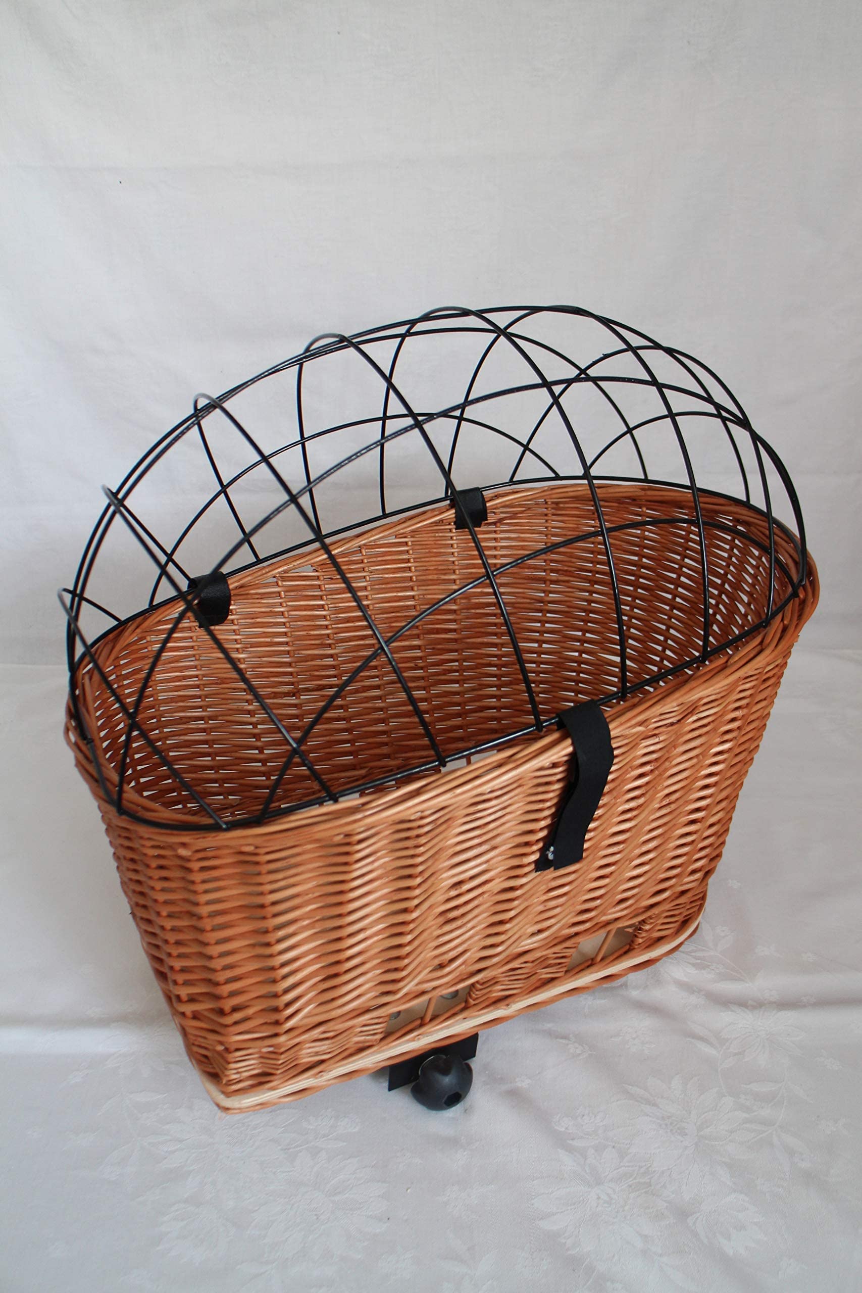 Panier de vélo pour chien - En osier - Avec grille métallique - Naturel - XL ou XXL - Panier de porte-bagages (XXL sans coussin)