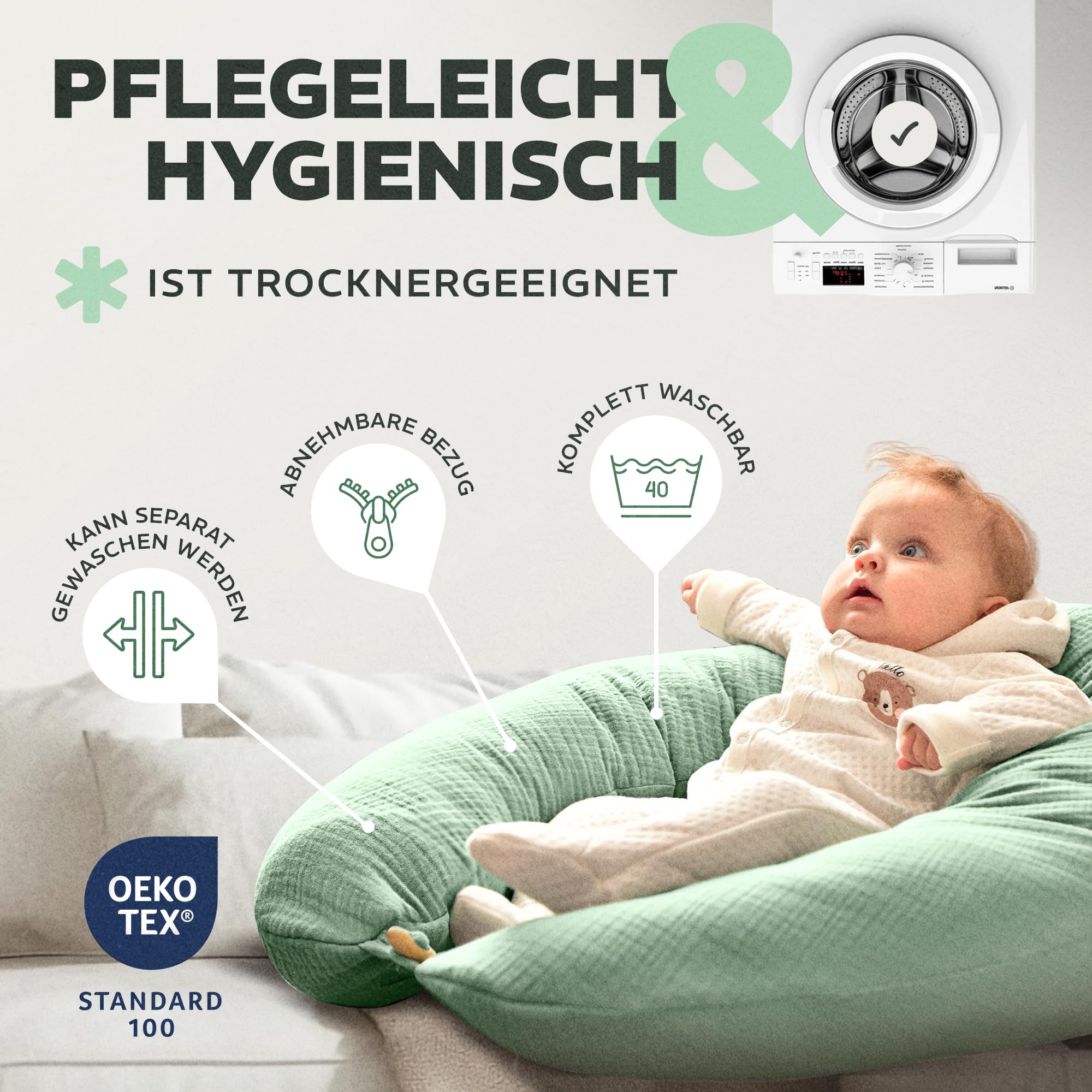 sei Design XXL Stillkissen + Set noch 1X Zusatz-Bezug Musselin ergonomisch Schwangerschaftskissen Seitenschläferkissen Komfortkissen Erwachsene